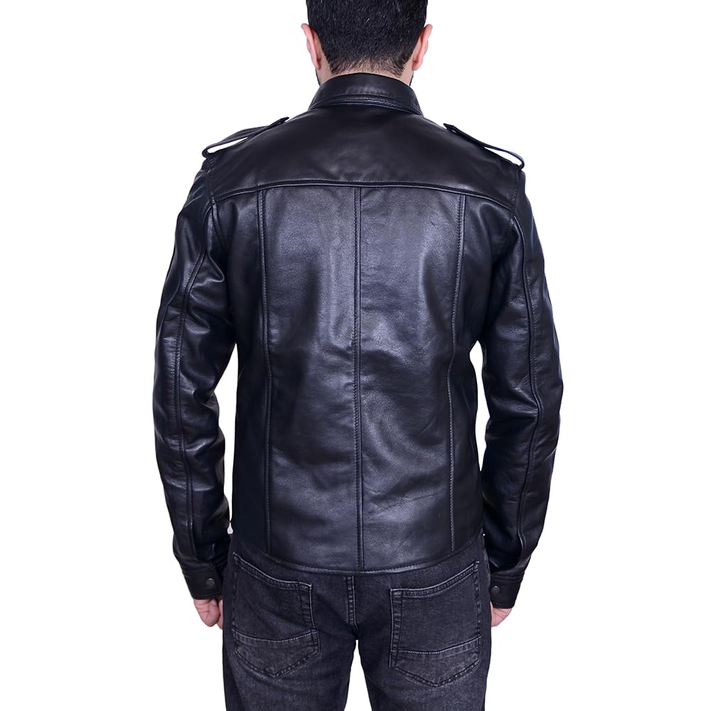 Men's Genuine Lamb Leather Police Shirt - Long Sleeve Leather Jacket for Men - Premium Biker & Motorcycle Riding Jacket - Perfect for Casual Wear, Night Out & Gay Pride Events