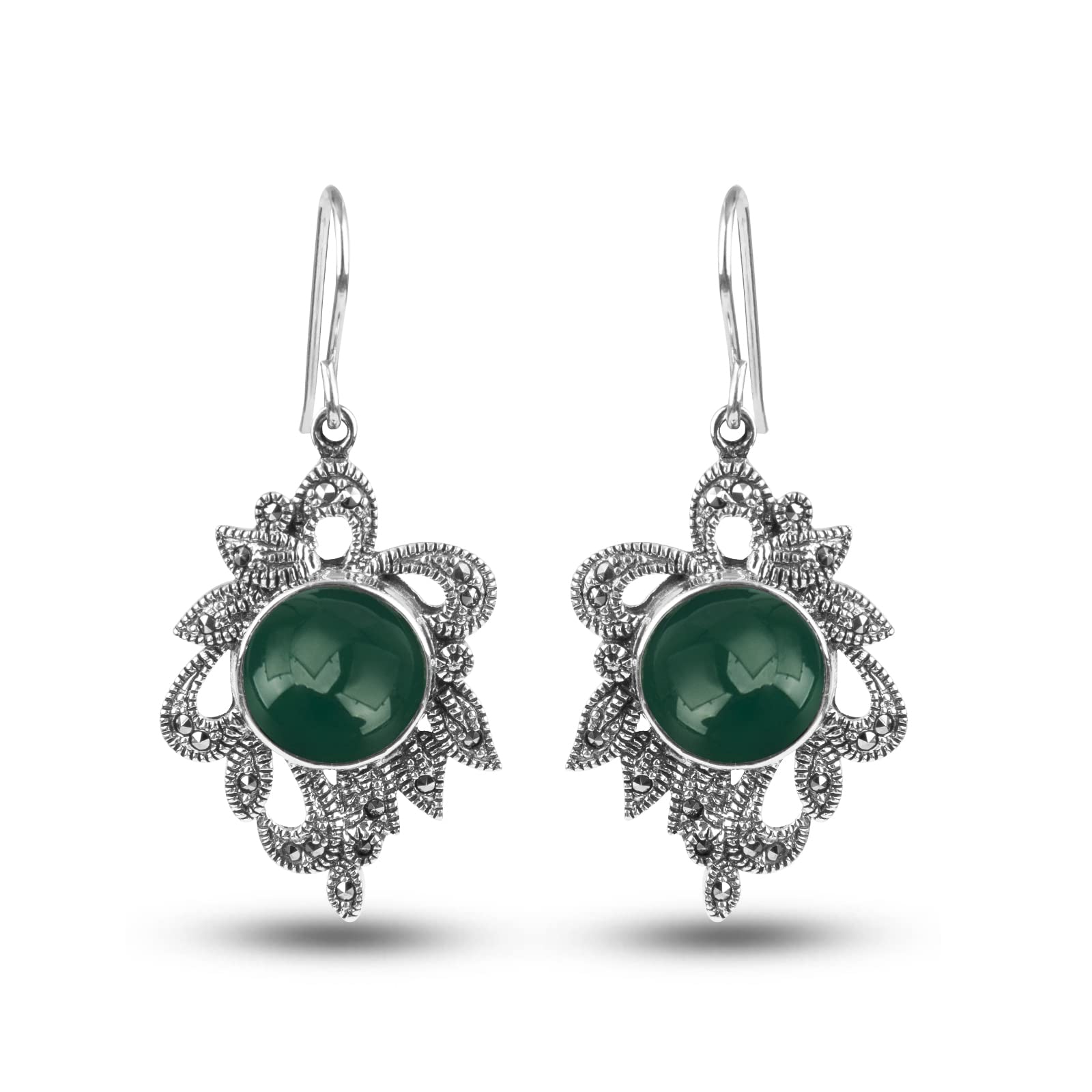 Myshiwu Sterling Silver Floral Statement Dangle Earrings with Onyx - Elegant Jewelry for Women & Teen Girls | Perfect for Parties, Weddings & Special Occasions