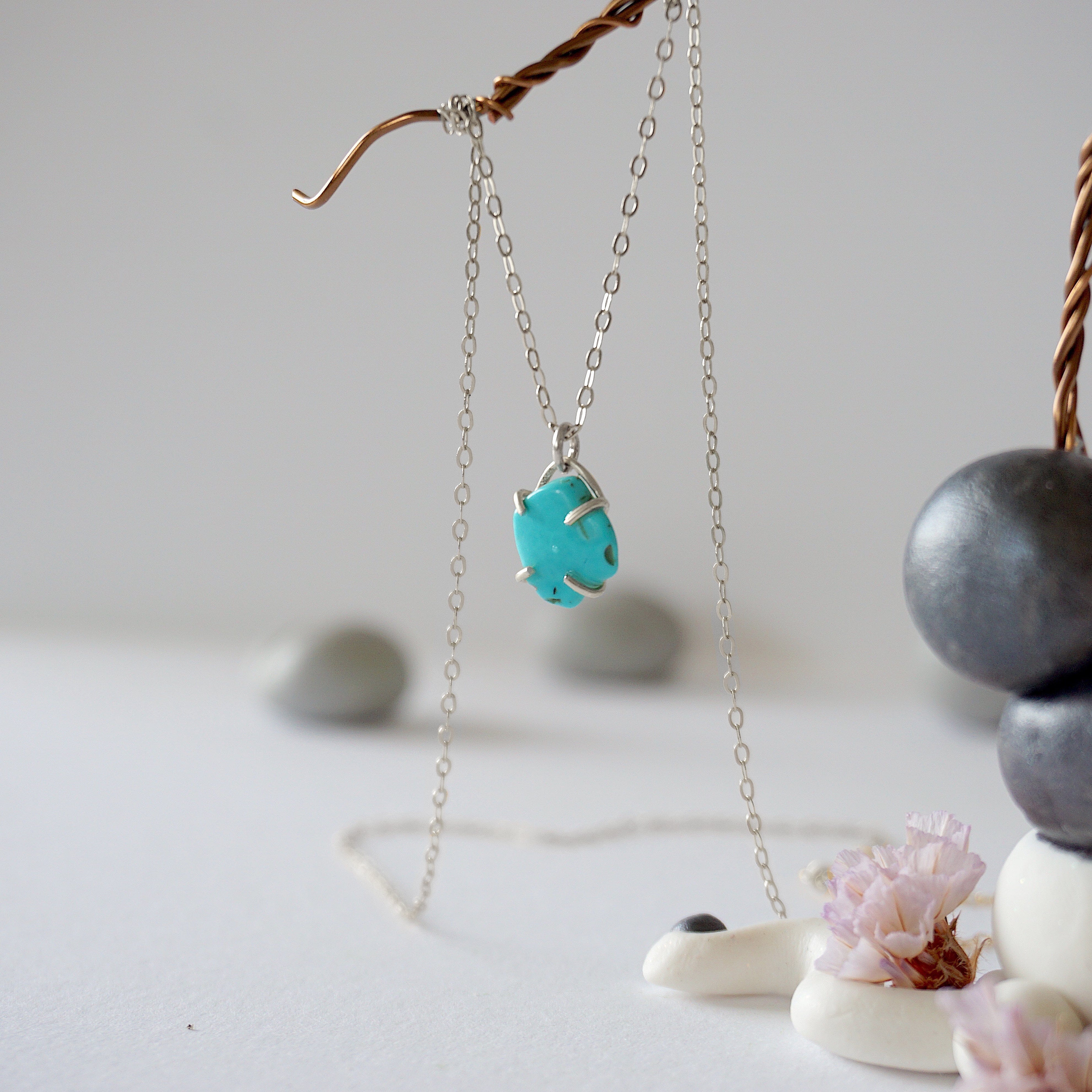 Turquoise Huggie Charm Necklace in Sterling Silver - Perfect for Everyday Wear, Gifts & Boho Fashion
