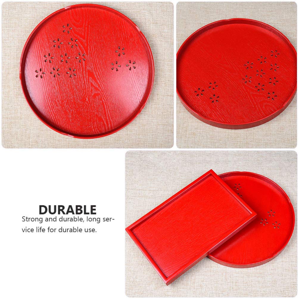 Amosfun Red Wooden Tea Tray Set - Traditional Chinese Wedding Serving Tray for Coffee, Tea & Home Decor - Perfect for Wedding Centerpieces, Bridal Showers & Home Decoration (Red)