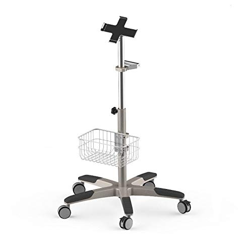 Premium Adjustable Rolling Stand for iPad Pro 12.9 & Tablets - Sturdy Mobile Holder with Storage Basket - Perfect for Home Office, Kitchen, Bedroom & Studio Use