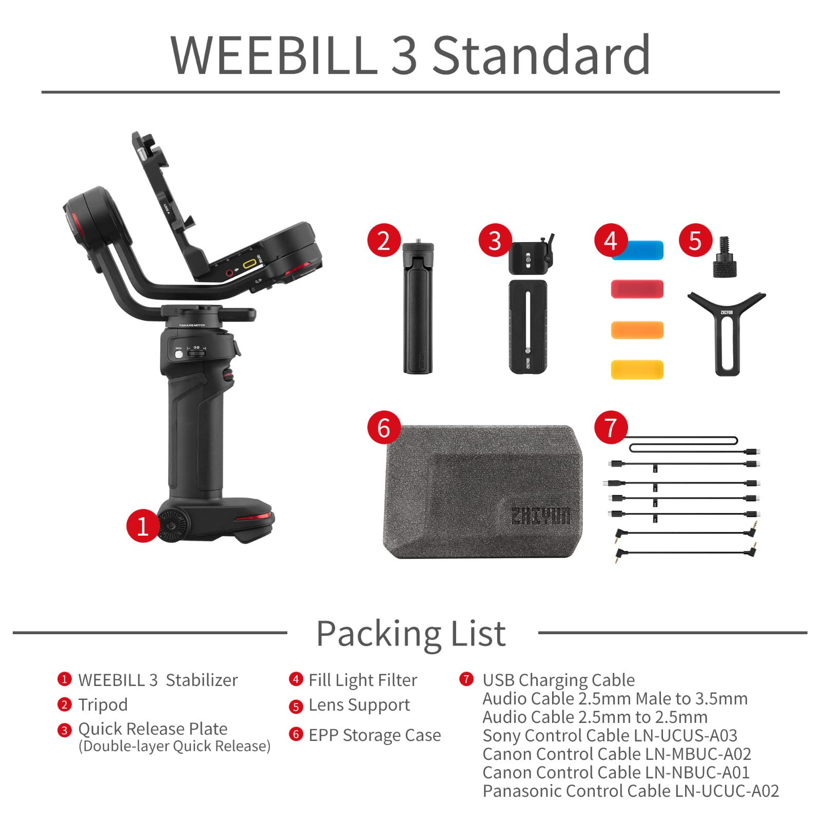 ZHIYUN Weebill 3 Professional 3-Axis Gimbal Stabilizer for DSLR & Mirrorless Cameras | Black | 2-Year Official Warranty | Perfect for Vlogging, Travel Filming & Live Streaming