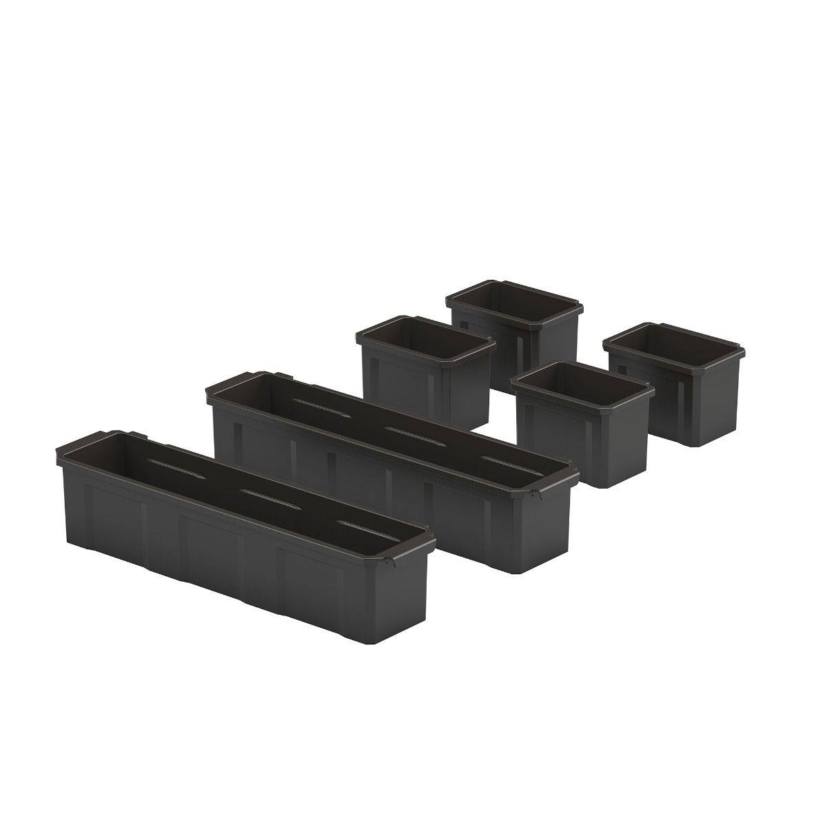 Customizable 6-Piece Black Bin System - Modular Storage Solution for Home, Office & Garage Organization