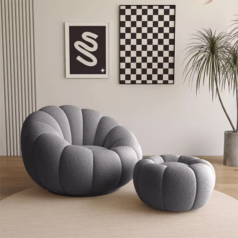 White Pink Red Yellow Green Orange Gray Pumpkin Swivel Accent Chair with Boucle and Sherpa Upholstery - Perfect for Living Room, Bedroom, or Office Decor