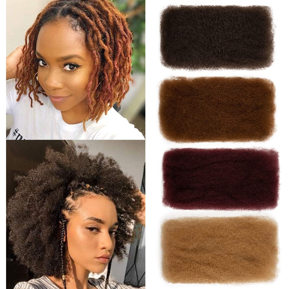 FASHION IDOL Afro Kinky Bulk Human Hair for Dreadlocks Extensions - 3 Packs (150g/5.3oz, 16 Inches, Dark Brown) - Perfect for Loc Repair, Braiding & Twist Hairstyles - Natural Tight Afro Kinky Texture for Stunning Protective Styles