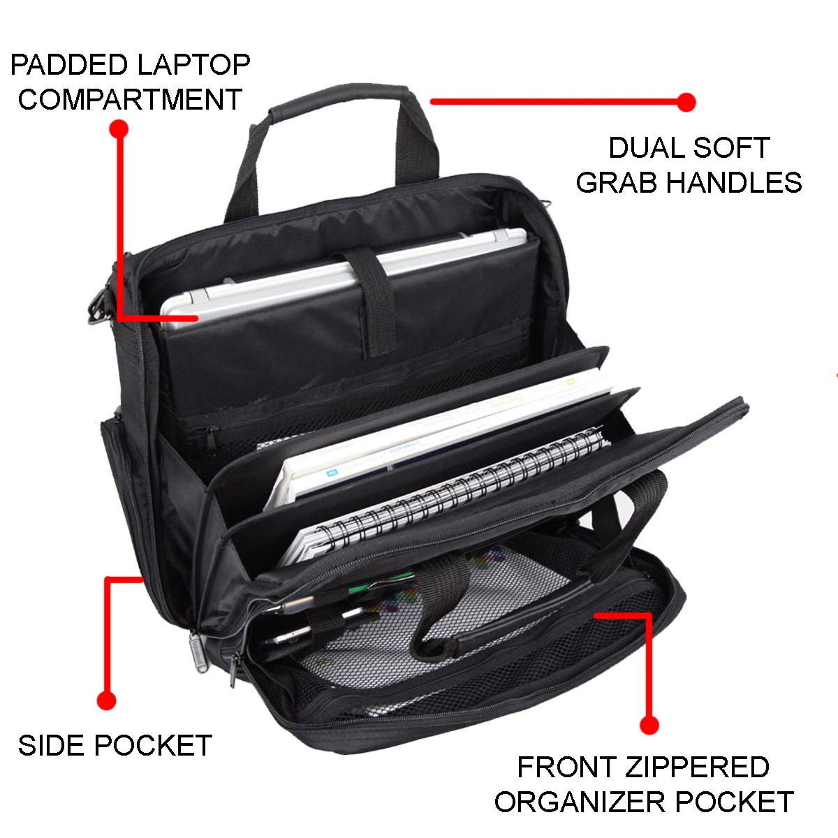 Preferred Nation The Revolution Computer Briefcase - Durable Laptop Bag for Business & Travel, Black - Perfect for Office, Commuting & Airplane Carry-On