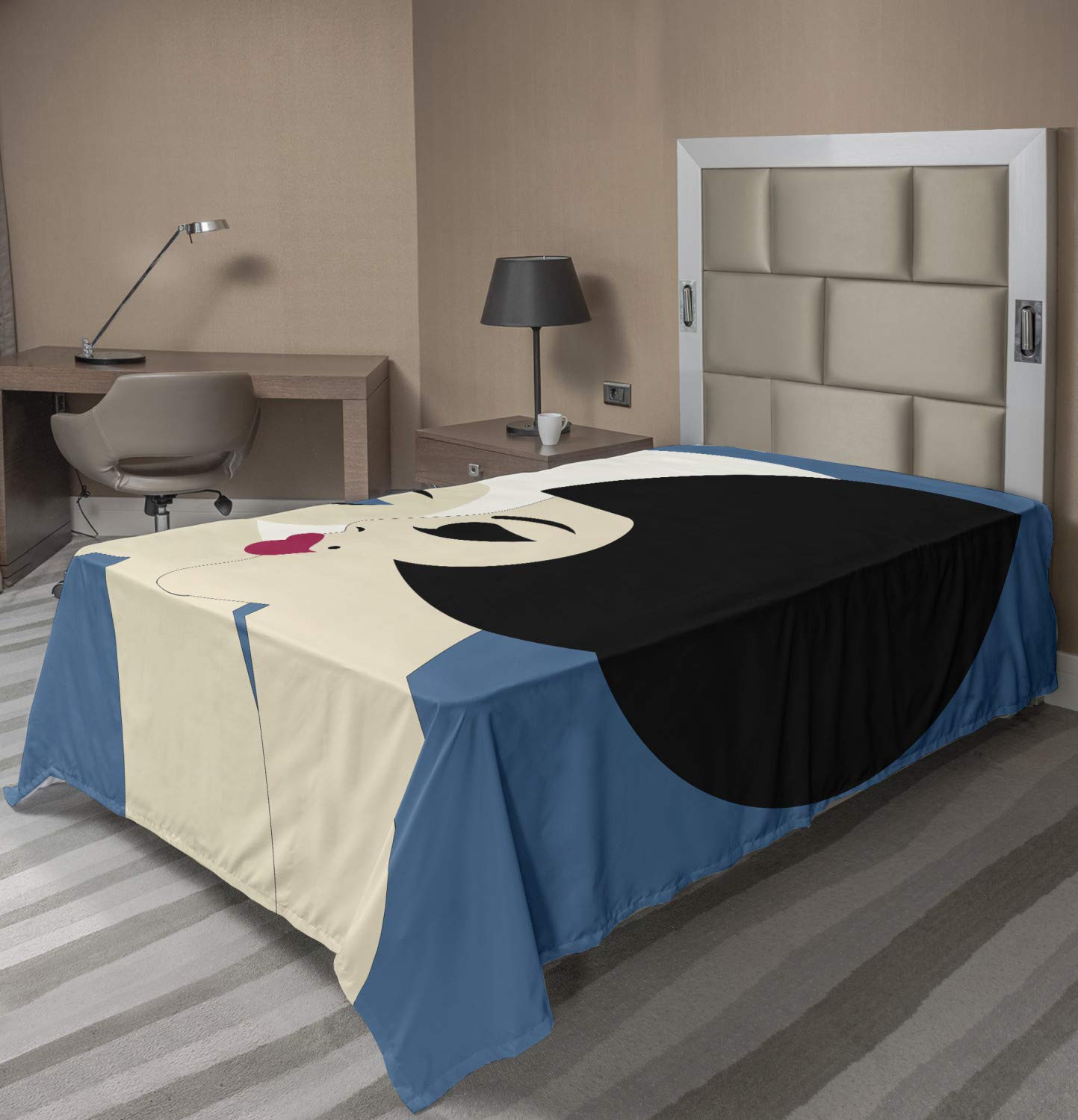 Ambesonne Hair Salon Flat Sheet - Retro Brunette & Blonde Women Bob Haircut Design - Soft Comfortable Decorative Top Bed Sheet - Twin Size Multicolor - Perfect for Salon-Themed Bedrooms, Guest Rooms & Unique Gift Ideas