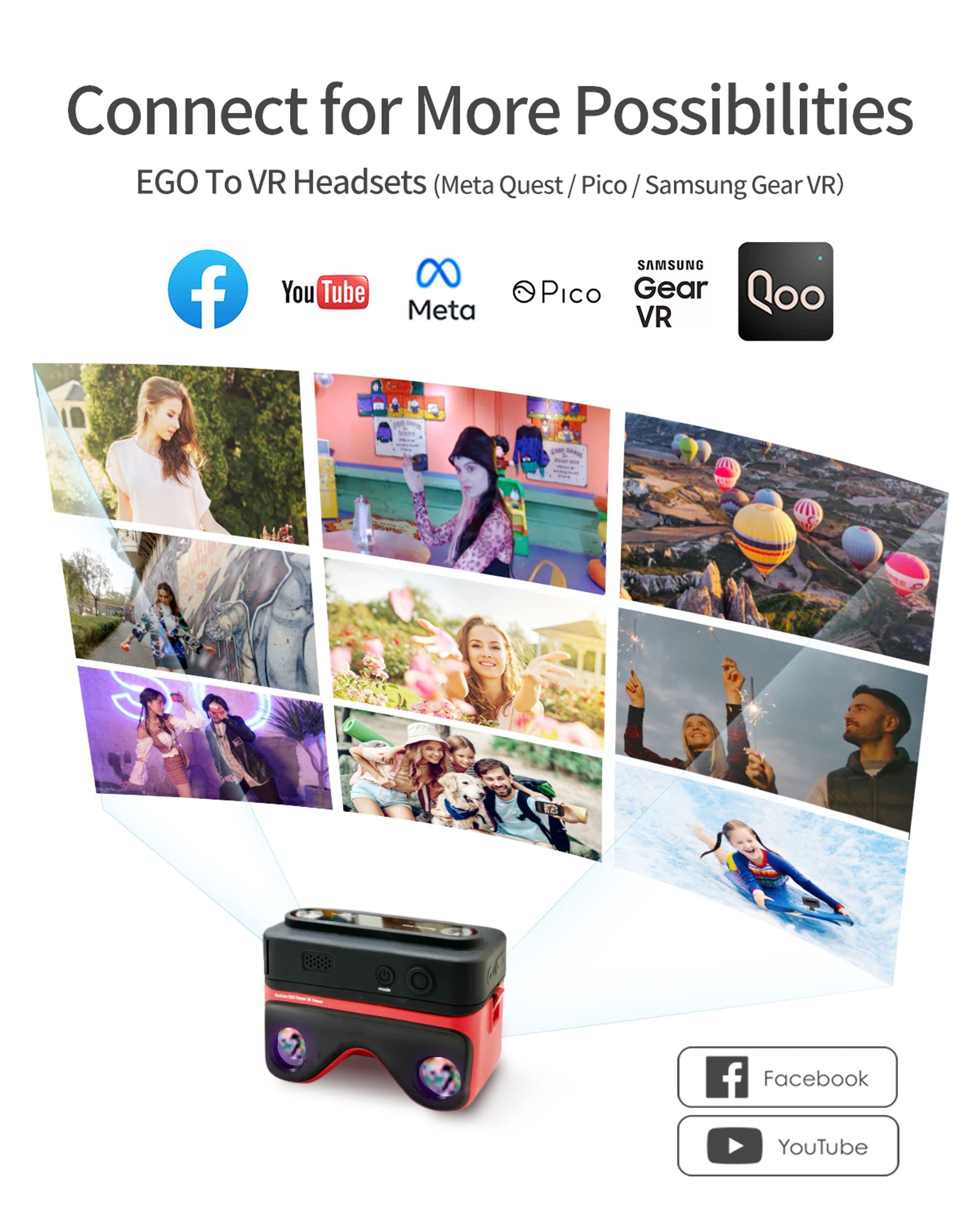 KanDao QooCam Ego 3D VR Camera with Integrated Viewer - 4K 60fps Stereoscopic Video Recording, Instant Display for Travel & Parties - VR Content Creation Device Compatible with AR Glasses (Black Camera & Red 3D Viewer) - Perfect for Capturing Immersive Memories and Social Media Sharing
