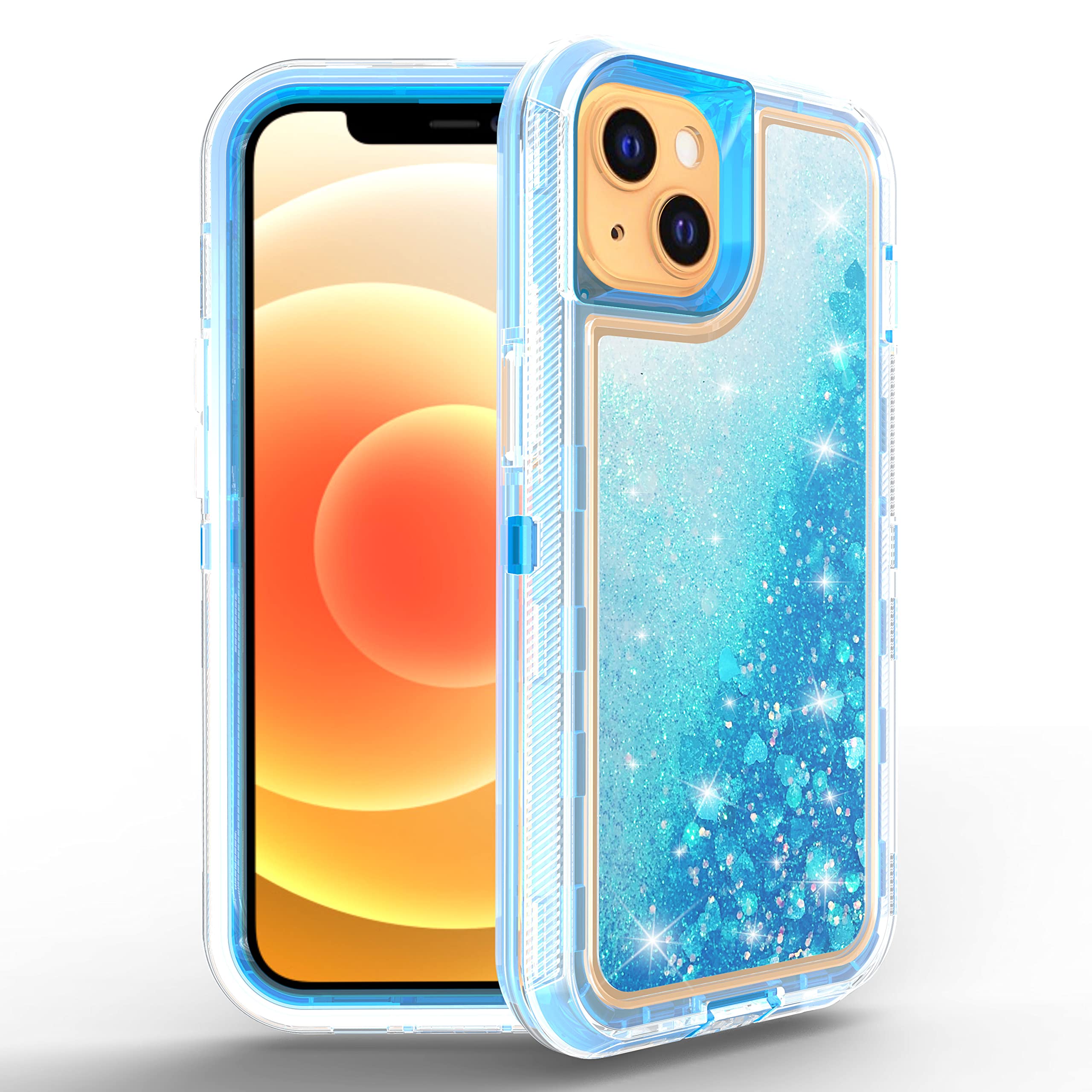 Premium Shockproof Hybrid Quicksand Glitter Case for iPhone 13 Mini (5.4 inch) - Slim Fit Hard PC + Soft TPU Bumper Cover - Blue | Perfect for Everyday Protection & Style