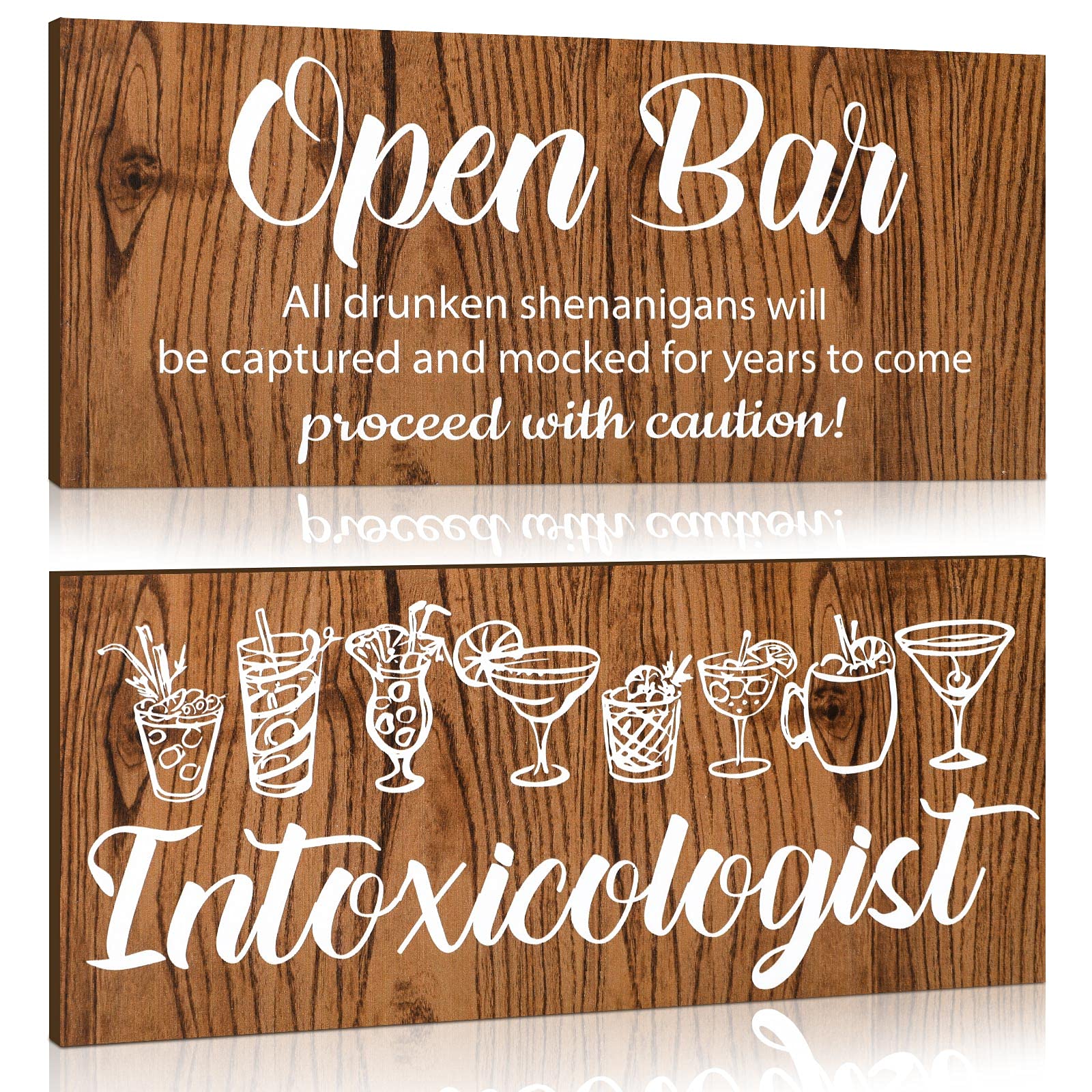 Jetec 2-Piece Bar Sign Set - Intoxicologist & Open Bar Signs - Rustic Pub Decor for Home Bars, Weddings, Parties & Reception - Funny Drunken Shenanigans Wall Art for Man Cave & Tavern Decor