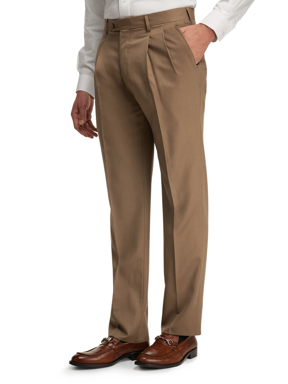 Premium Wool Gabardine Dress Pants for Men - Light Brown Classic Office & Business Casual Trousers