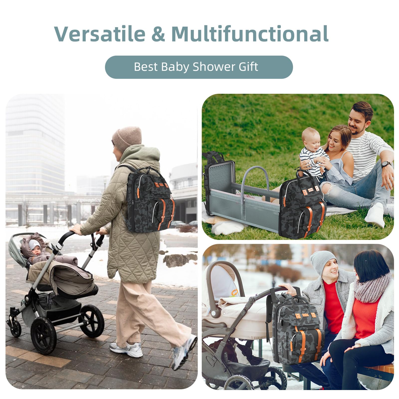 ISMGN Diaper Bag Backpack - Large Waterproof Baby Diaper Bag with Insulated Bottle Pockets, Multifunctional Travel Backpack for Moms - Perfect for Daycare, Travel & Outdoor Adventures