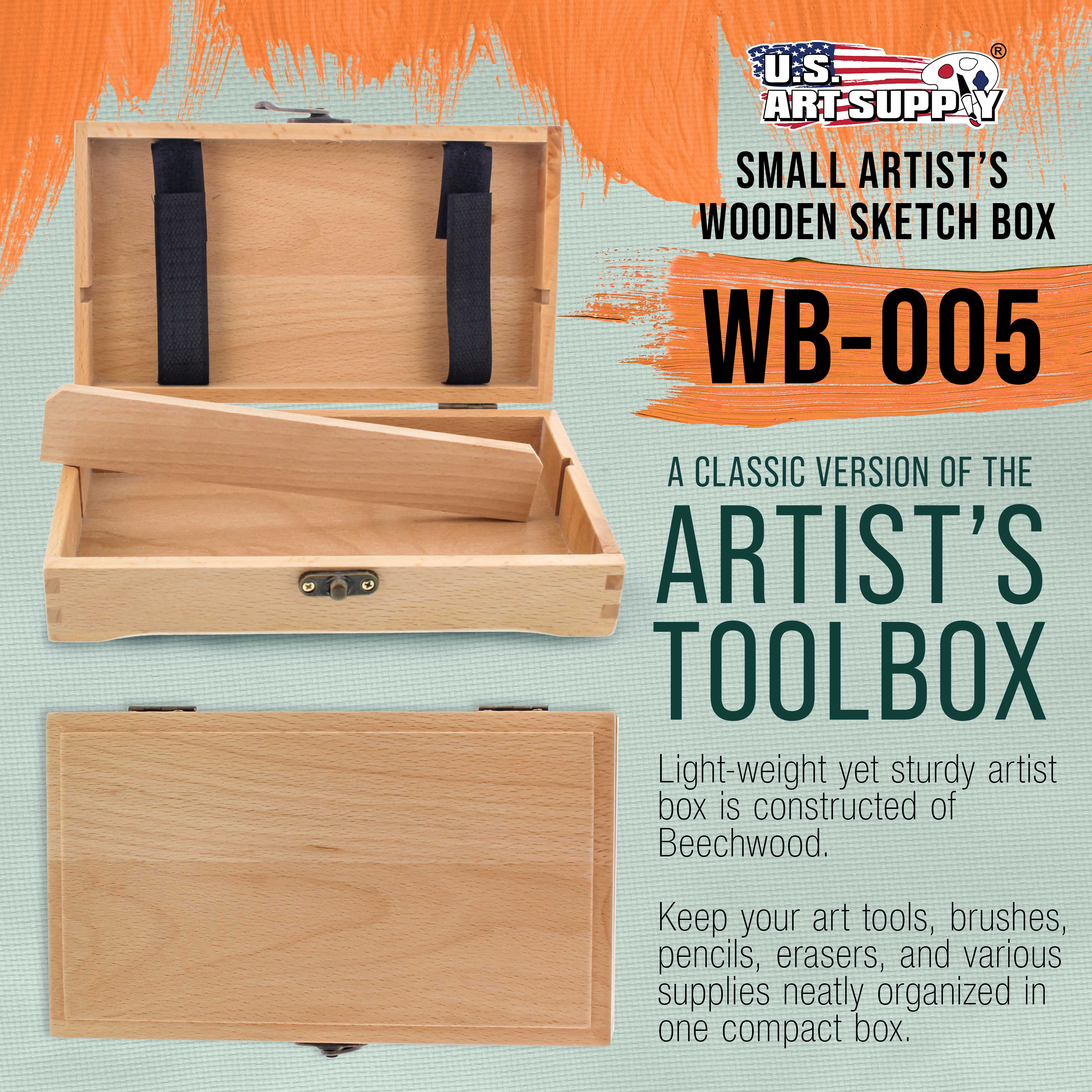 Multi-Function Unfinished Beechwood Artist Tool & Brush Storage Box with Locking Clasps - Organize & Protect Pencils, Erasers, Art Supplies - Perfect for Artists, Students & DIY Enthusiasts at Home or Studio