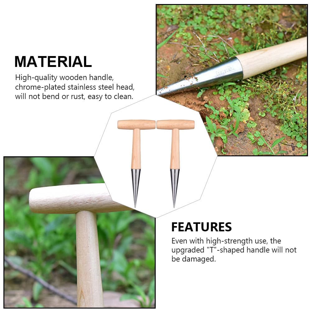 2 Pack Wooden Hand Gardening Tools Set - Stainless Steel Planting Digger & Soil Puncher for Bulbs, Flowers, and Plants | Perfect for Home Garden, Landscaping, and Outdoor Planting