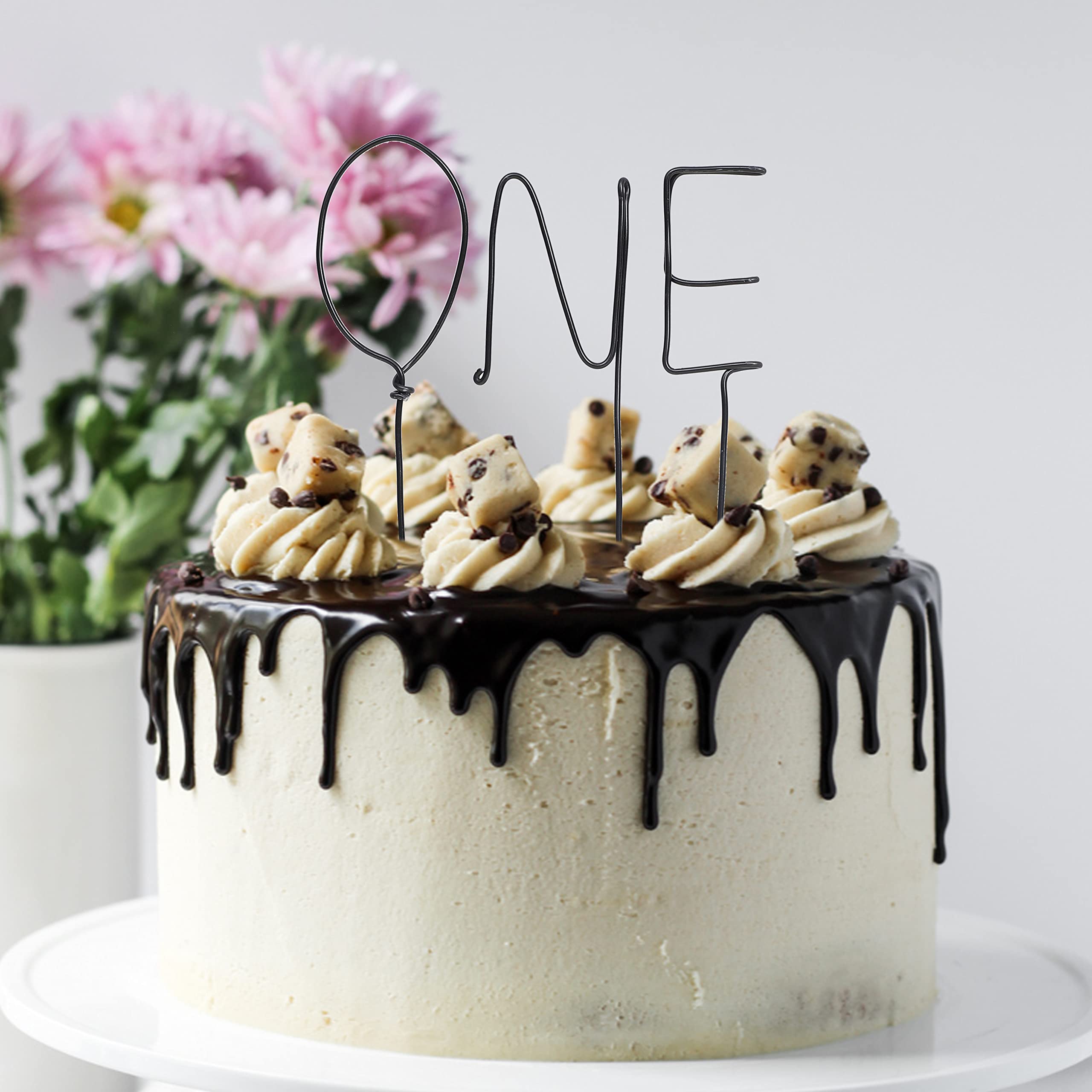 Modern Black Wire Cake Topper for 1st Birthday Party Decorations - Elegant Cake Smash & Baby Shower Photo Props - Perfect for First Birthday Celebrations, Gender Reveals, and Special Occasions