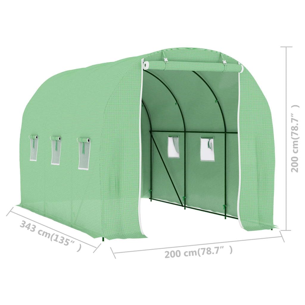 vidaXL Spacious Greenhouse with High-Density PE Mesh Fabric & Rust-Resistant Galvanized Steel Frame - Ventilation Windows & Door - Easy Assembly - Green | Perfect for Home Gardening, Plant Protection & Year-Round Growing