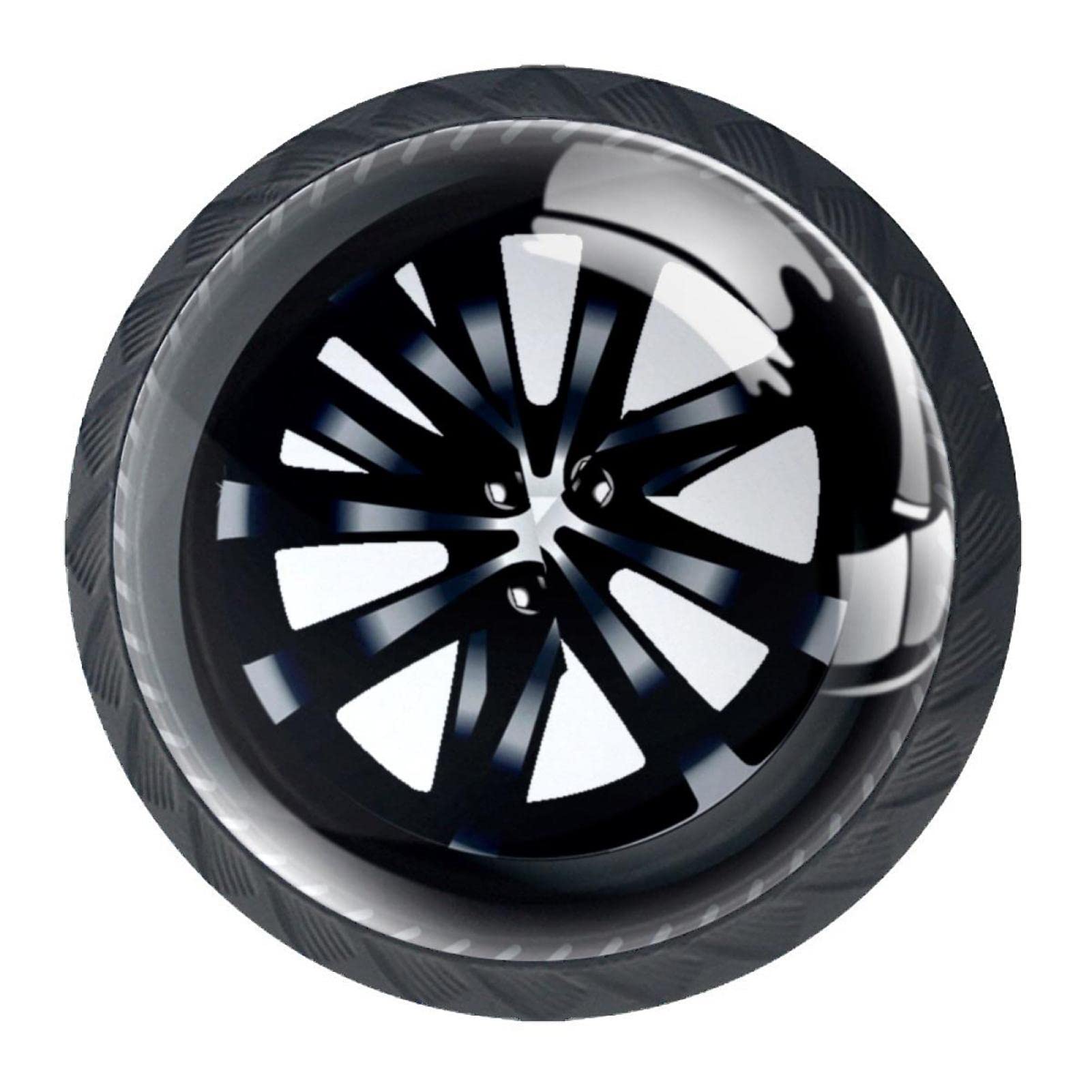 Car Tire Cabinet Knobs - 4 Pack Glass Drawer Pulls for Wardrobe & Cupboard - DIY Home Decor Upgrade