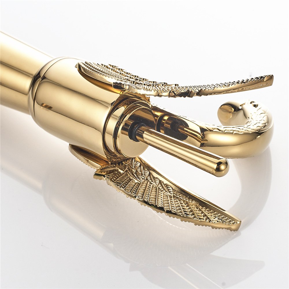 Luxury Gold Swan Shape Bathroom Faucet - Tall Brass Single Hole Basin Mixer Tap with Hot & Cold Water - Perfect for Modern Vanity, Lavatory, and Bathroom Sink Upgrades