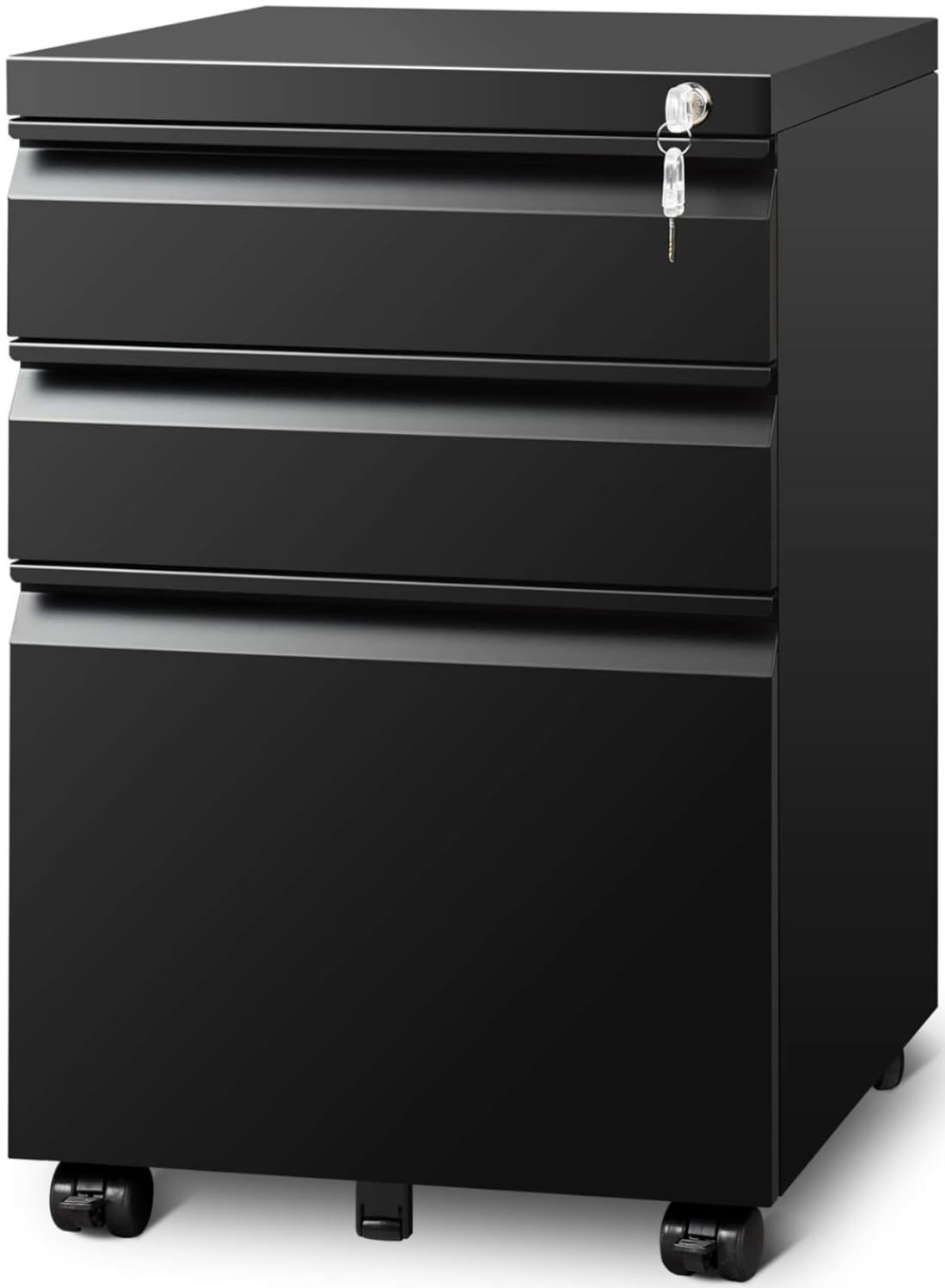 Mobile File Cabinet with Lock - 3 Drawer Home Office Storage for A4/Letter/Legal Size Folders, Fully Assembled Matte Black Filing Cabinet | Perfect for Small Spaces & Document Organization