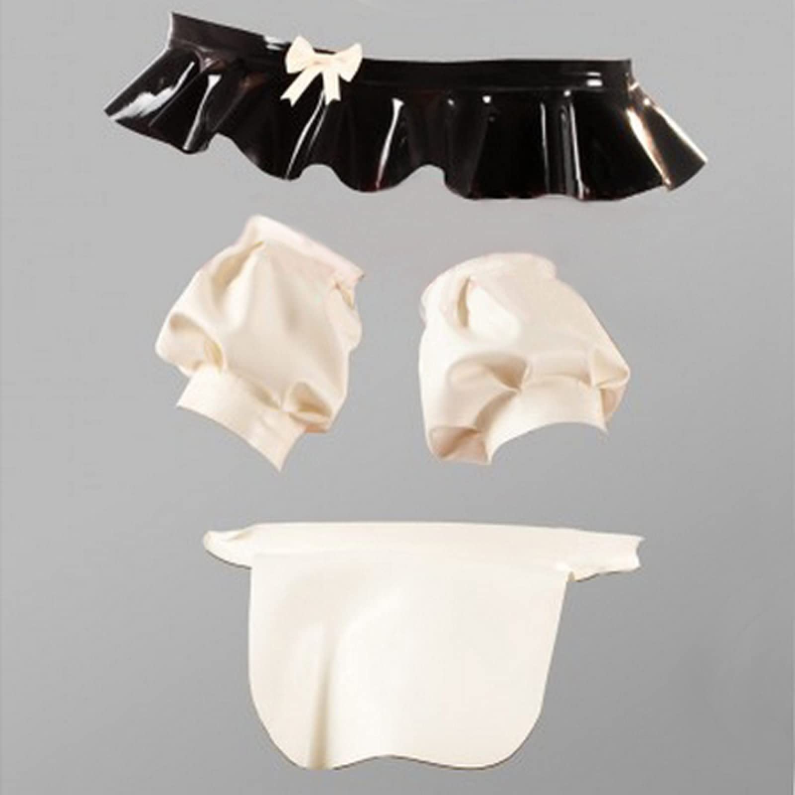 Sexy Latex Dress with Detachable Cuffs & Back Zipper - Tube Top Apron with Bow Accents - Brown & White Rubber Bodycon Playsuit for Cosplay, Fetish & Nightclub Outfits