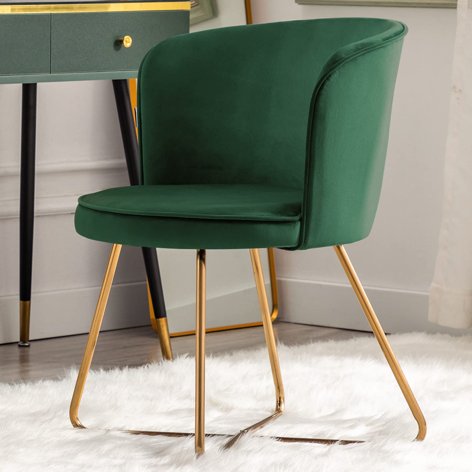 Mid-Century Modern Velvet Accent Chair - Dark Green Upholstered Vanity & Dining Chair for Living Room, Bedroom, Home Office & Reception Areas | Duhome Leisure Club Style with Comfortable Cushion | Perfect for Reading Nook, Makeup Station & Guest Seating (1pc)