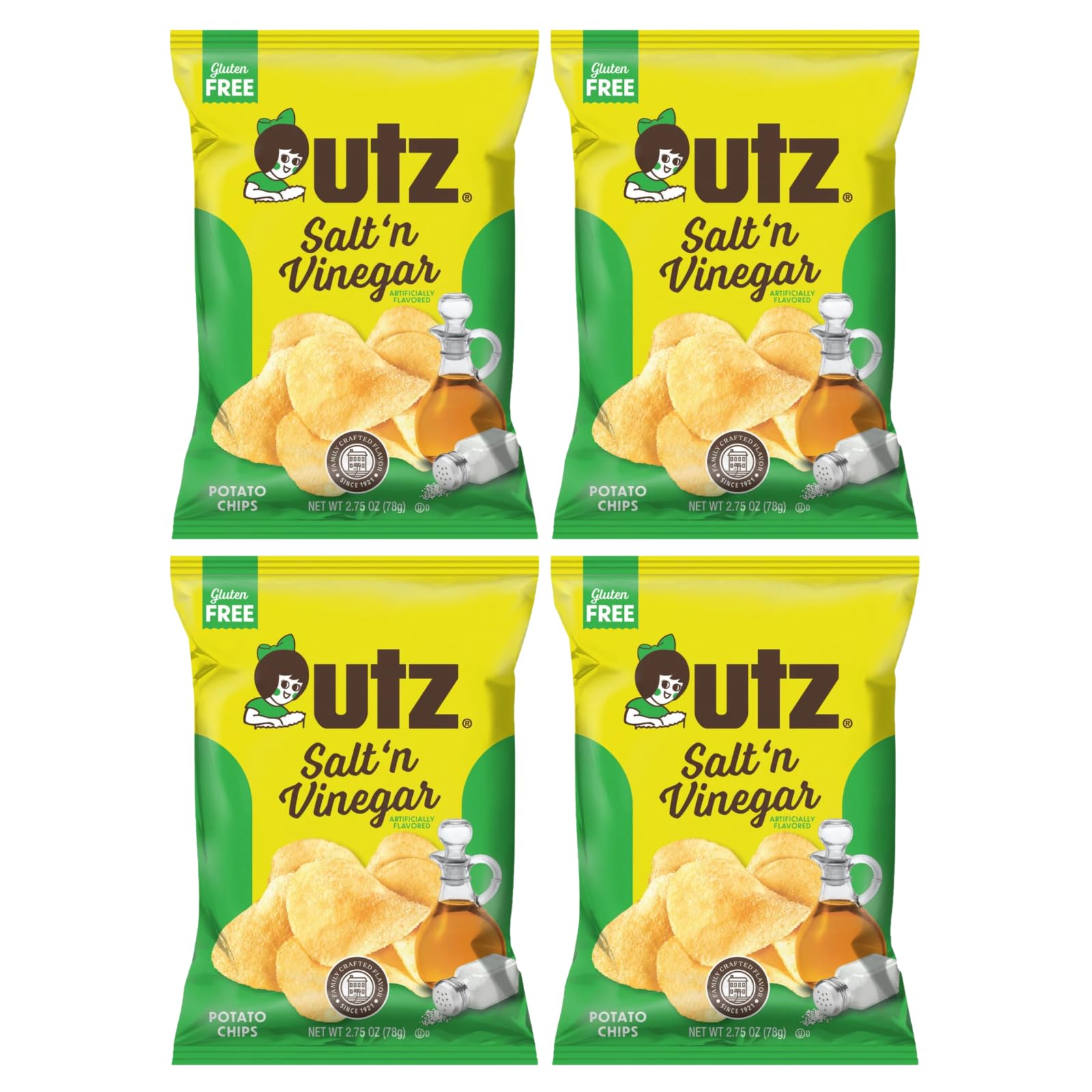 UTZ Salt & Vinegar Potato Chips - Gluten Free Snacks, 2.75oz Bags (Pack of 4) | Perfect for Parties, Picnics & On-the-Go Snacking