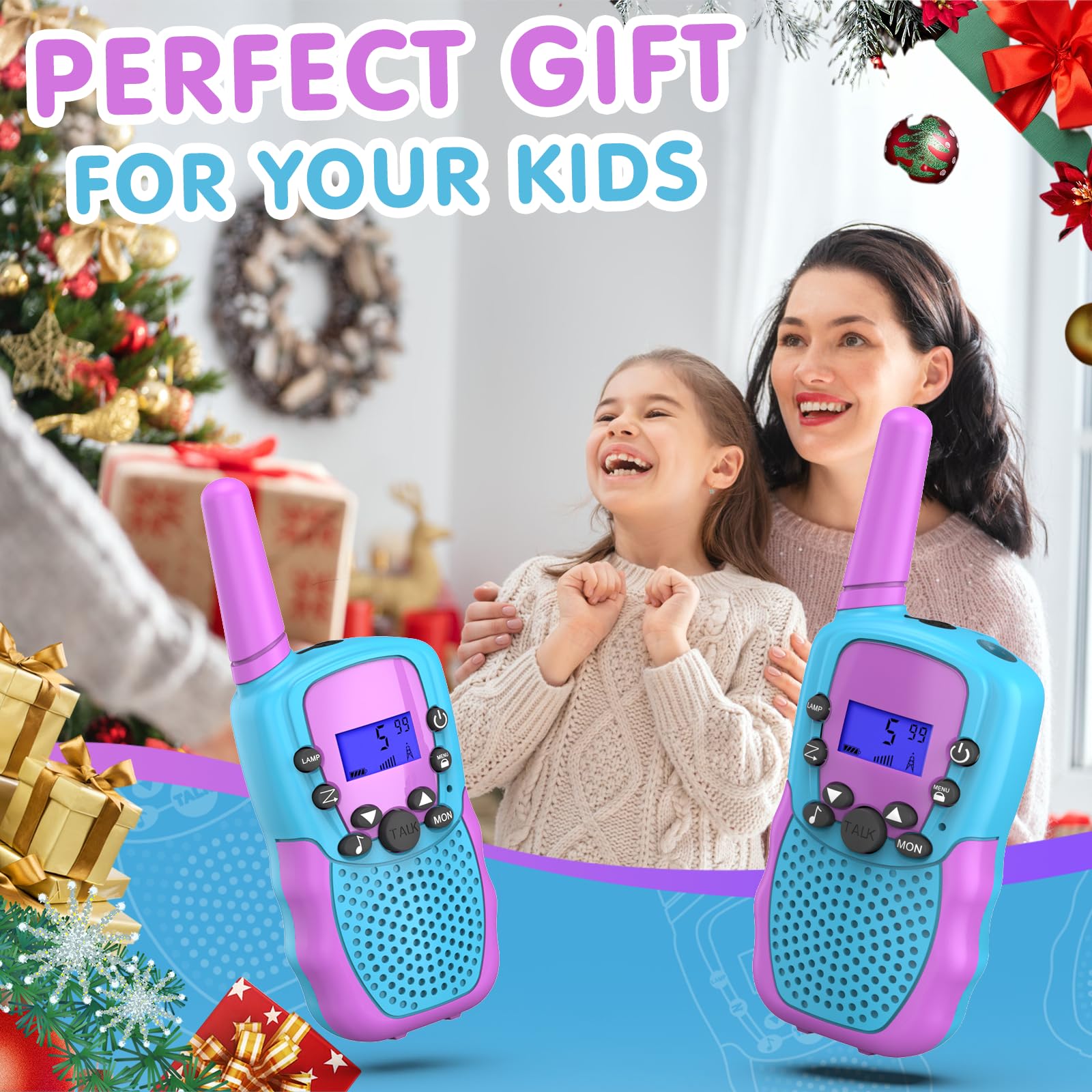 Selieve Kids Walkie Talkies - 22 Channel 2 Way Radios with LCD Backlit Flashlight, 3 Mile Range for Outdoor Adventures - Perfect for Camping, Hiking & Backyard Play (Ages 3-14, Purple)