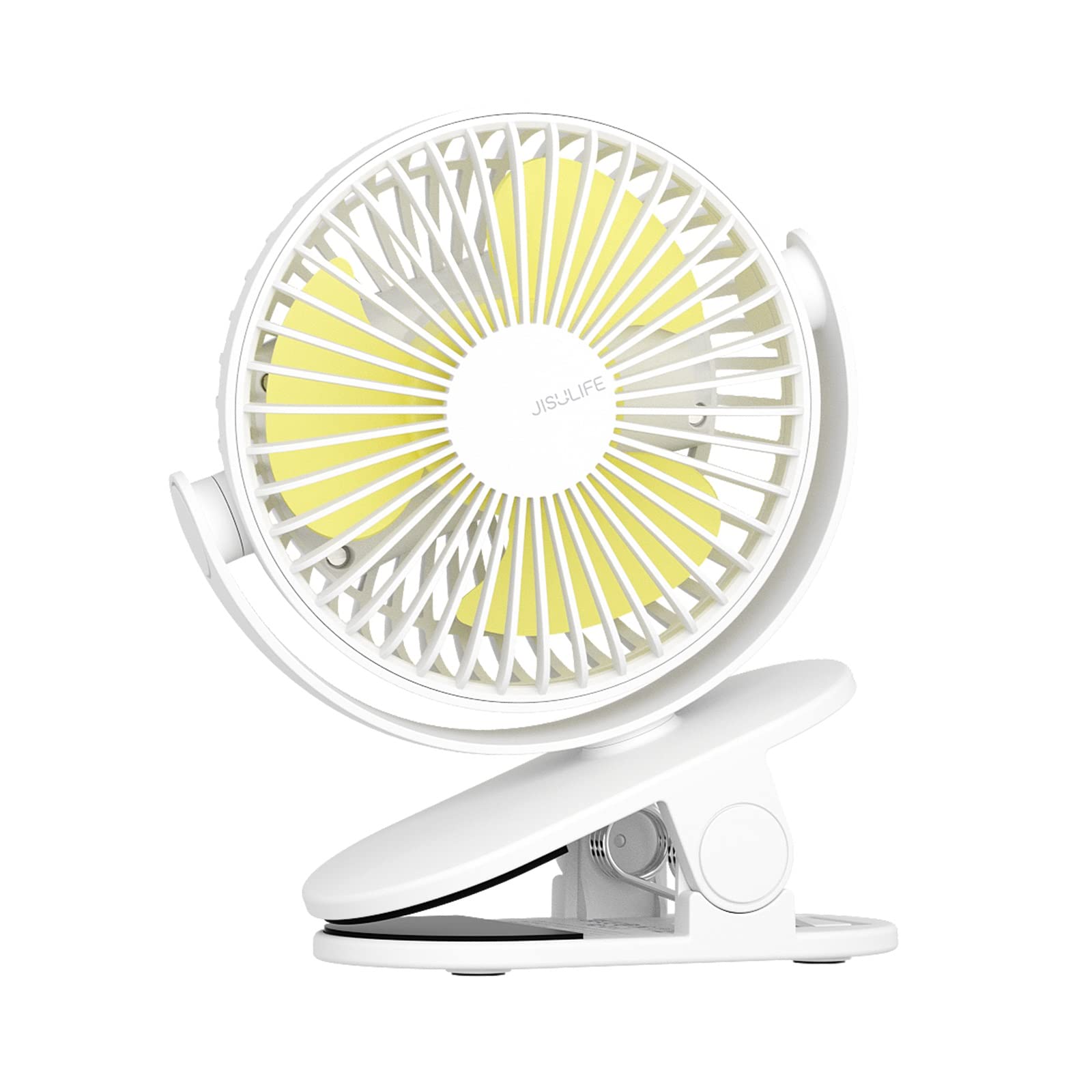 JISULIFE Clip on Baby Stroller Fan - 4000mAh Rechargeable Battery, Portable Personal Mini Fan with Quiet Operation & Narrow Slot Design, 4 Speed Settings, Up to 14 Hours Runtime - Perfect for Strollers, Beds, Desks, Car Seats & Outdoor Activities - Milky White