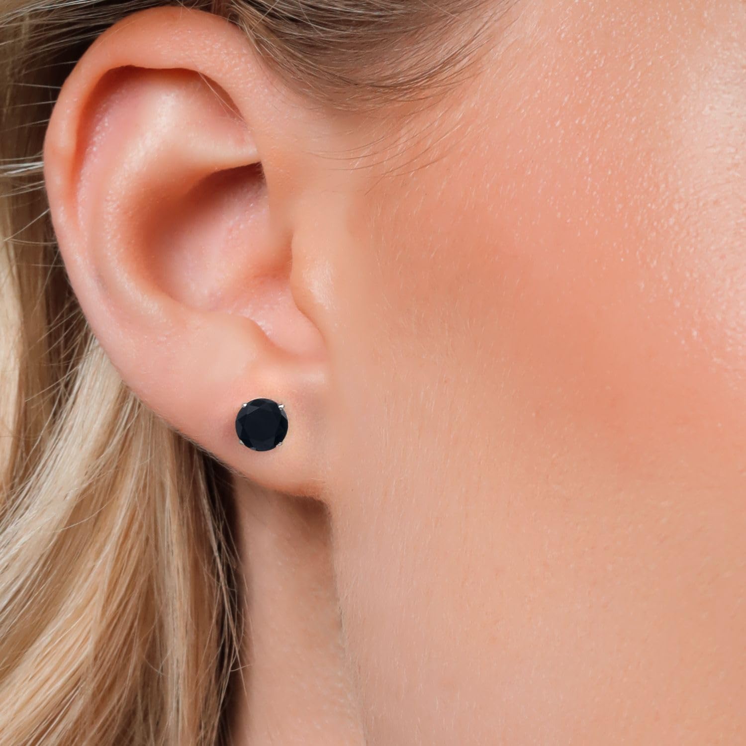 14K White Gold Black Onyx Stud Earrings for Women & Men - 1.60 Cttw, Round 6MM Gemstone Birthstone Jewelry | Perfect for Gifts, Anniversaries & Everyday Elegance