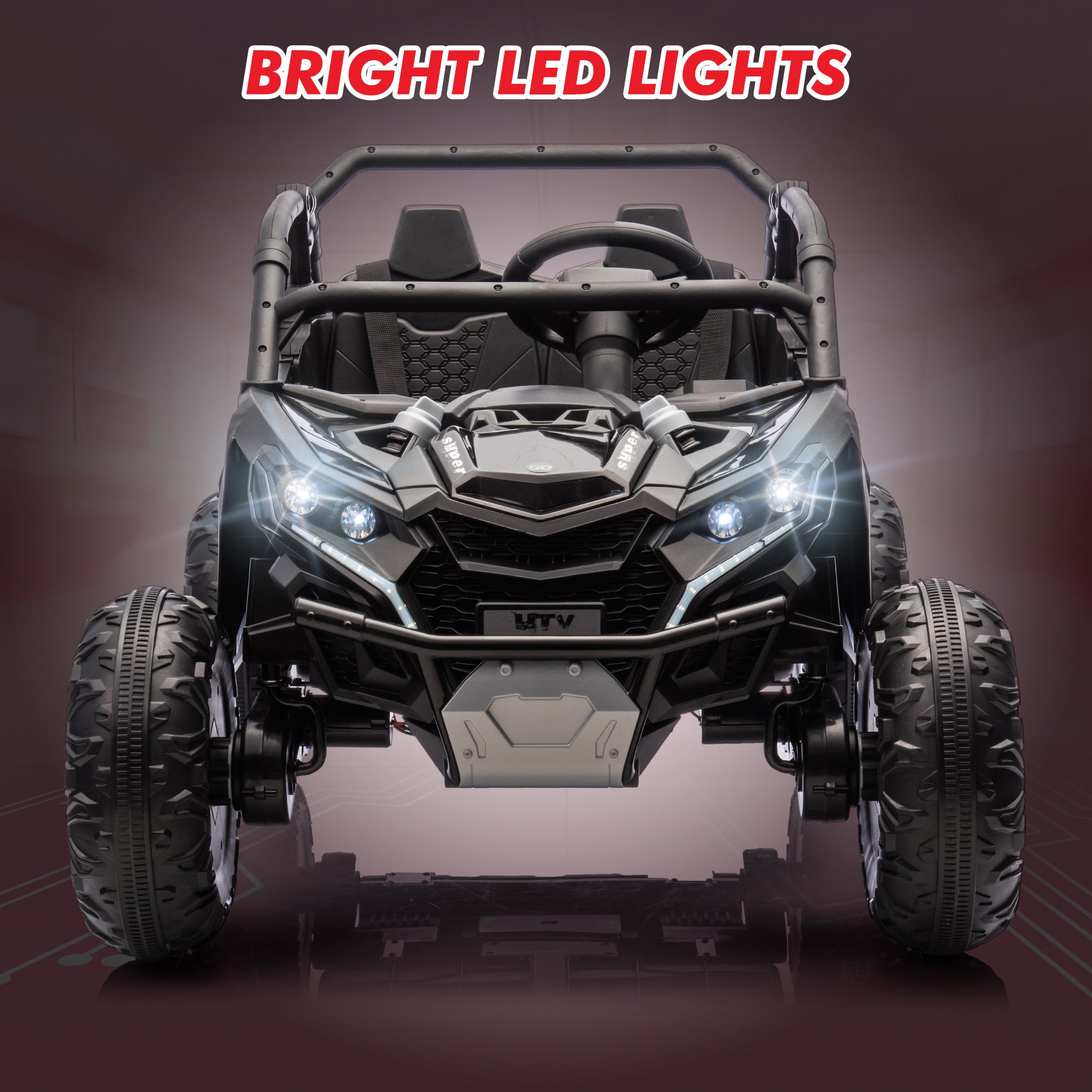 GARVEE 24V Kids Ride On UTV - 2 Seater 4WD Electric Truck with Remote Control, High/Low Speed Adjustment, LED Lights & Shock Absorption | Perfect for Outdoor Play, Backyard Adventures & Birthday Gifts (Black)