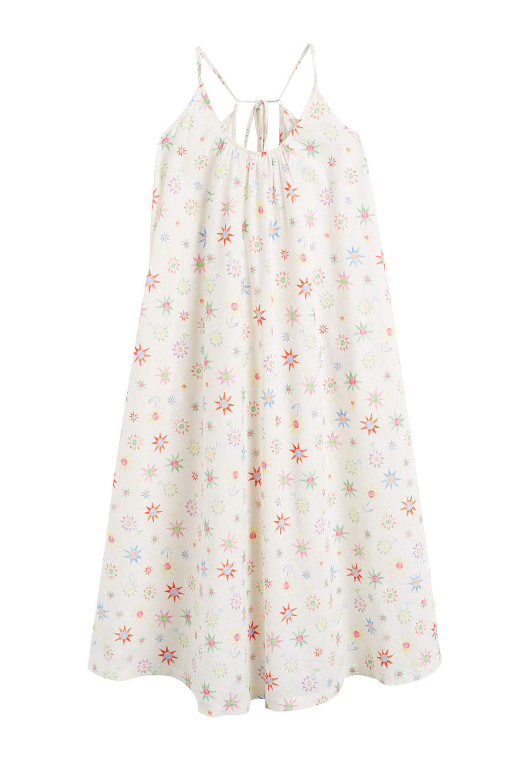Stylish Cream Linen Cotton Etoile Sundress for Women - Perfect for Beach Vacations, Summer Parties & Casual Outings