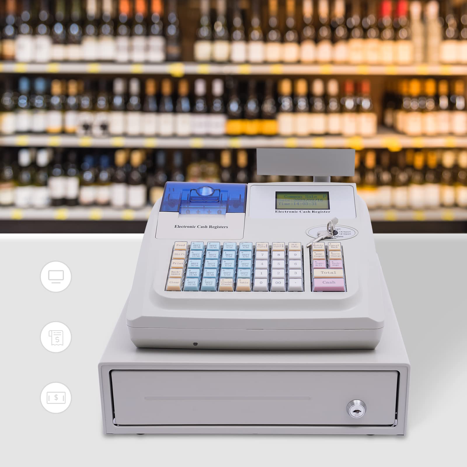 Electronic Cash Register for Small Business - Retail Store & Restaurant POS System with LCD Display, Barcode Scanner, Receipt Printer & Money Drawer | Compatible with Price Scale | Perfect for Quick Checkout & Inventory Management