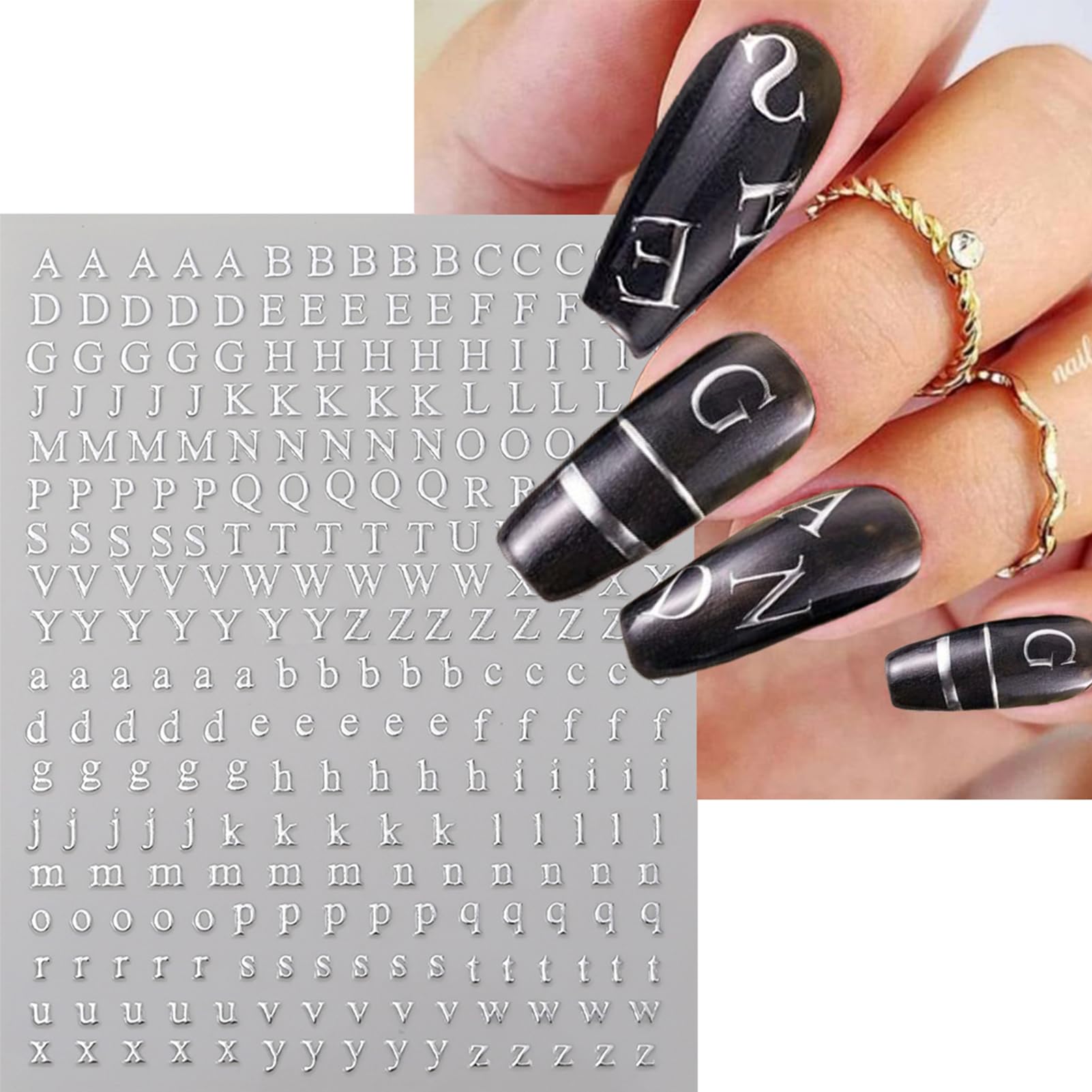 3D Alphabet Nail Stickers - Gold Silver Holographic Nail Art for DIY Manicure | Party & Wedding Nail Decor