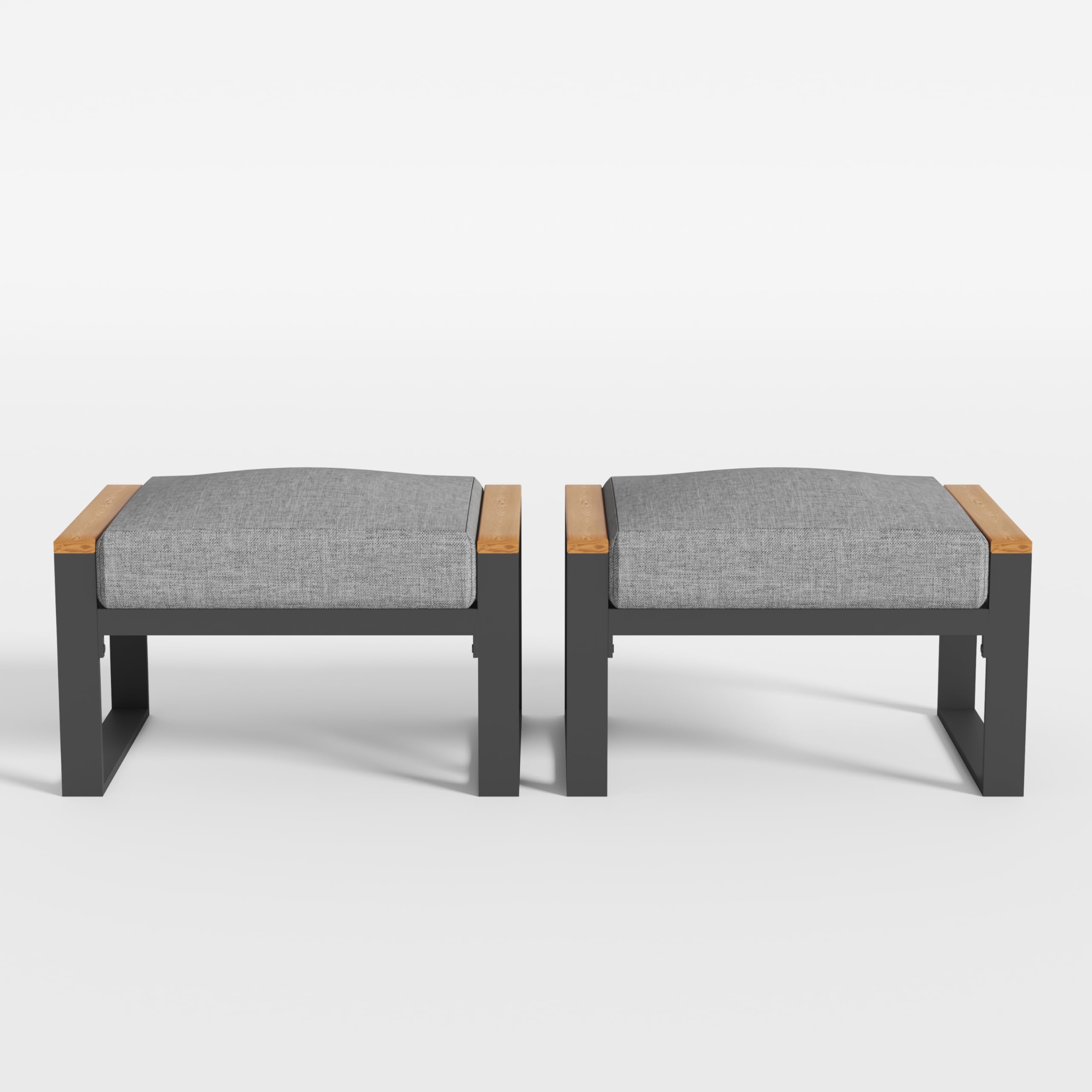 Sundale Outdoor 2-Piece Aluminum Patio Ottoman Set with Sandwich Foam Cushions - Waterproof Olefin Fabric Footstool, Small Metal Outdoor Chairs for Deck, Backyard, Porch, Garden - Perfect for Relaxing & Lounging (Grey)