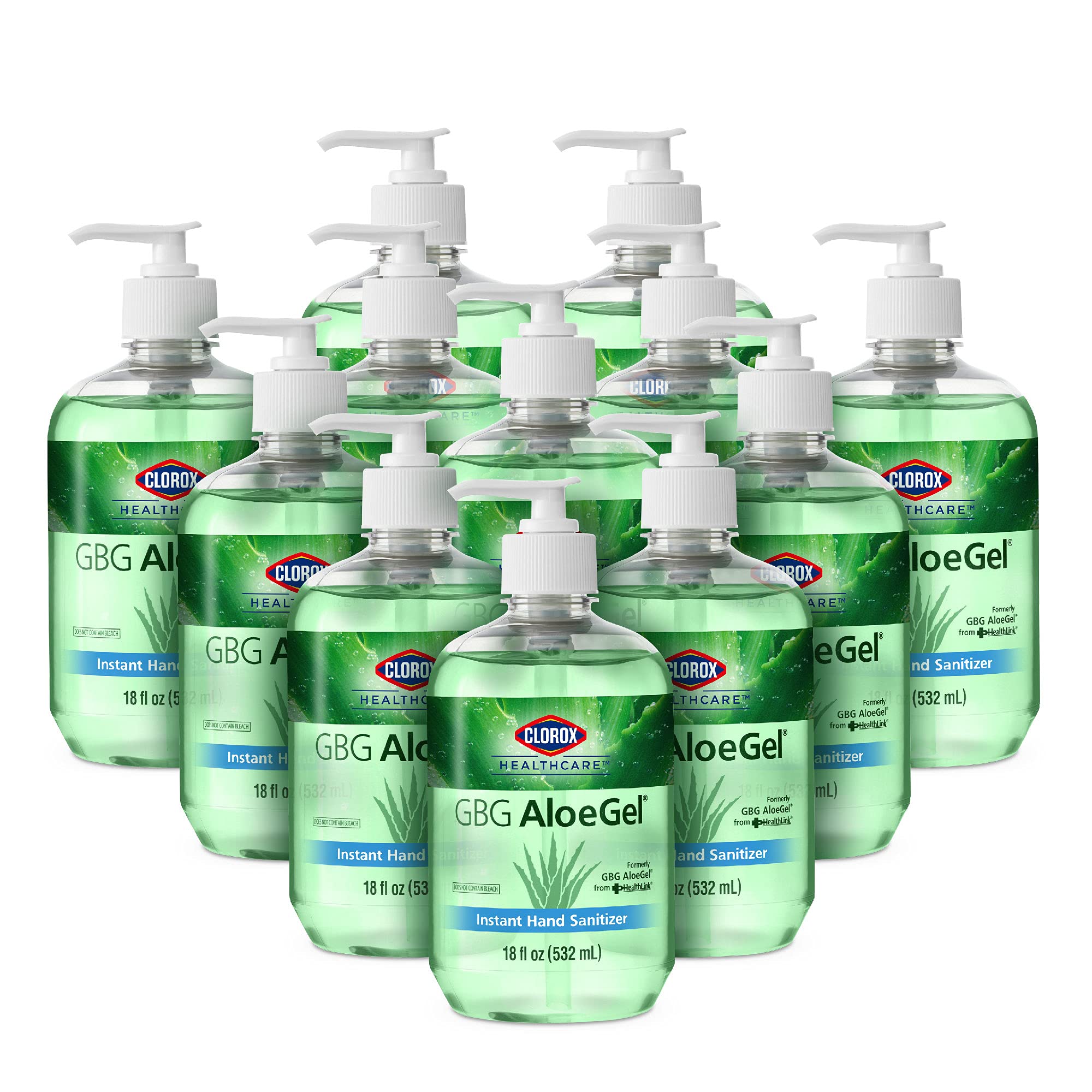 Clorox Healthcare GBG AloeGel Hand Sanitizer Gel 18oz (532ml) - 12 Pack | Bleach Free Instant Hand Sanitizer with Pump Dispenser | Moisturizing Aloe Formula for Hospitals, Offices & Schools | Travel Size Sanitizing Gel for On-The-Go Protection