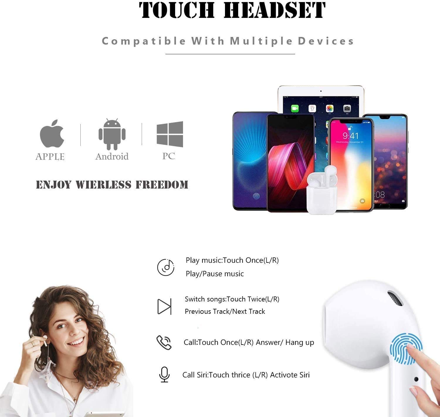 Wireless Bluetooth Earbuds with Noise Cancelling, Bluetooth 5.3 in-Ear Headphones, IPX7 Waterproof Sport Earphones with Fast Charging & HD Mic - Compatible with AirPods/Android/iOS - Perfect for Workouts, Running, Travel & Daily Commute