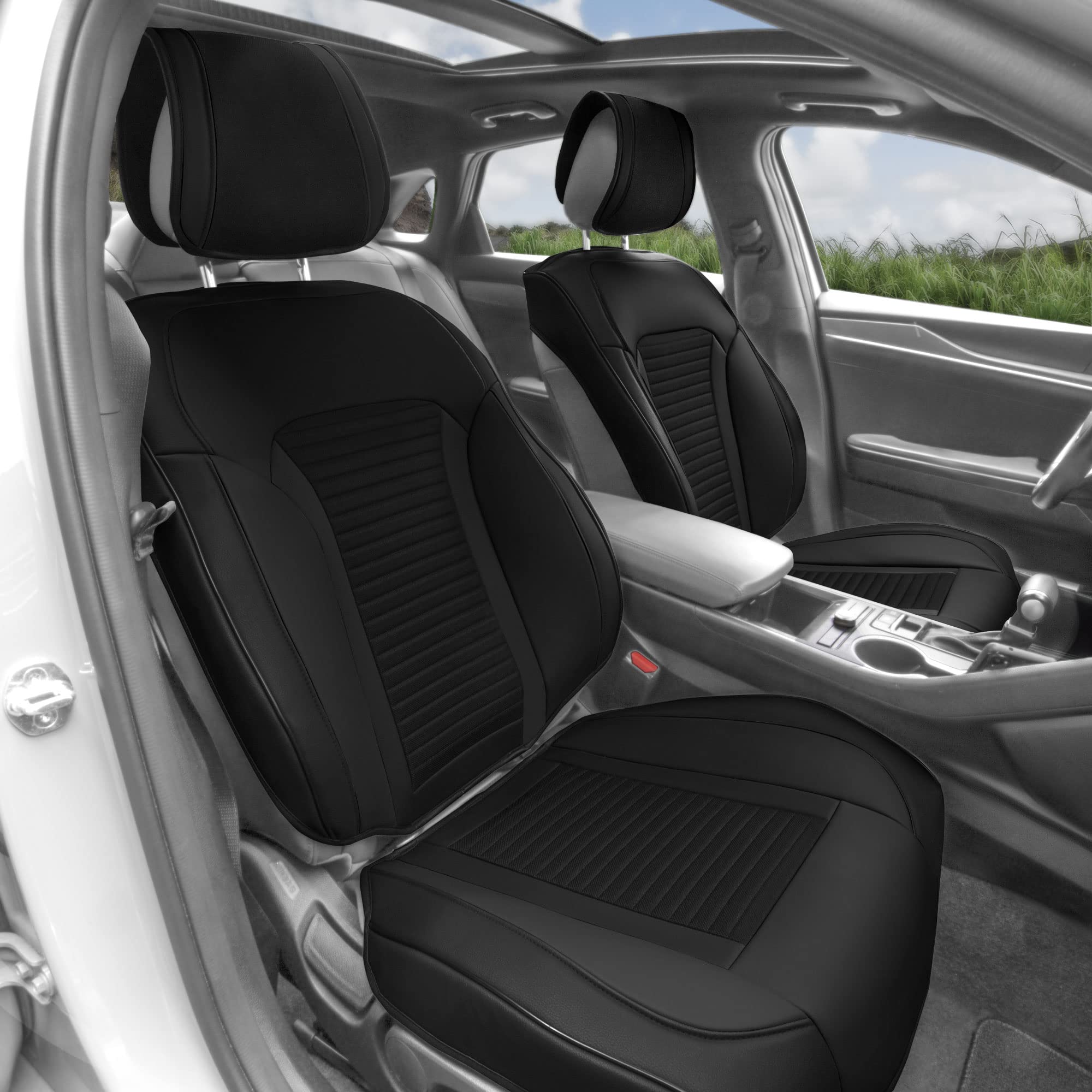 FH Group 2-Pack Universal Faux Leather Car Seat Covers - Waterproof Seat Cushion Protectors for Cars, Trucks & SUVs | Premium Front Seat Protectors for Comfort & Style | Perfect for Daily Commute, Road Trips & Pet Protection