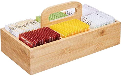 Natural Bamboo Organizer with Handle - 6 Compartments for Kitchen, Bathroom, Cosmetics, Crafts & Office Supplies | Perfect for Home Organization & Storage Solutions