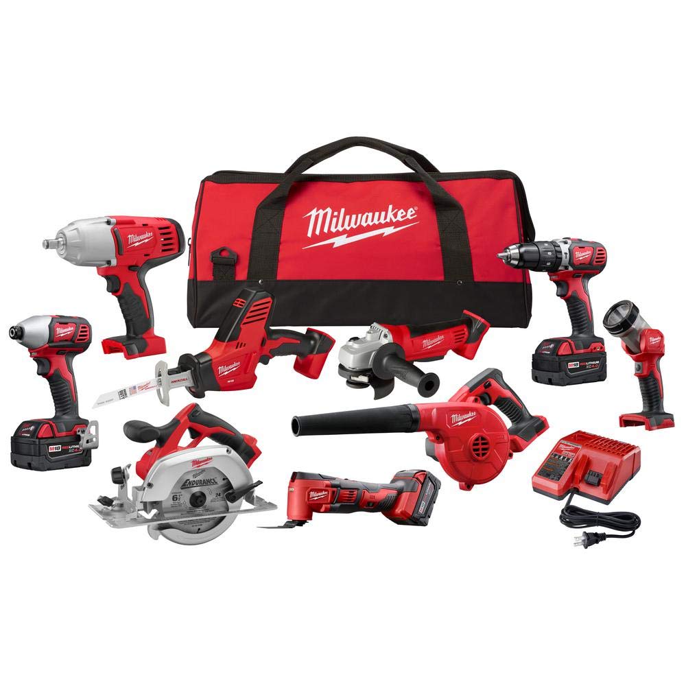 Milwaukee M18 18V Lithium-Ion Cordless 9-Tool Combo Kit with 3 x 4.0Ah Batteries, Fast Charger & Durable Tool Bag - Perfect for Construction, DIY Projects & Professional Contractors