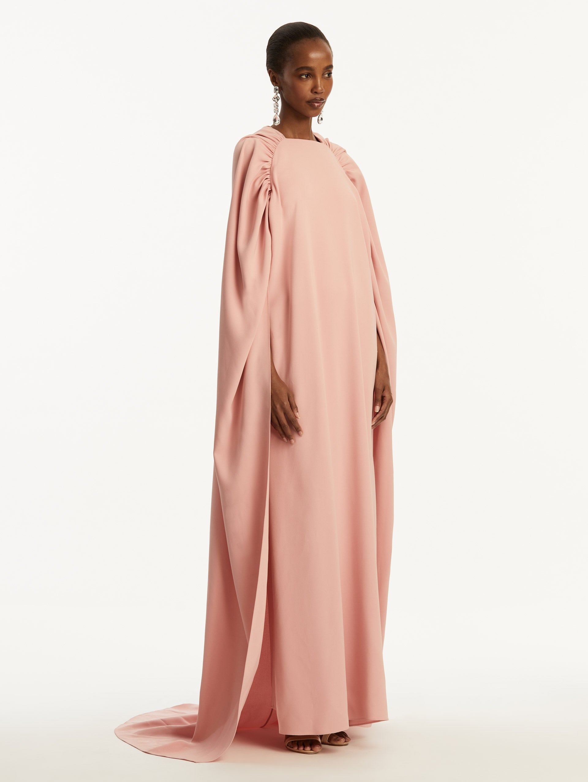 Elegant Ruched Shoulder Georgette Caftan Dress for Women - Boho Chic Beach Cover Up, Summer Vacation & Poolside Party Wear