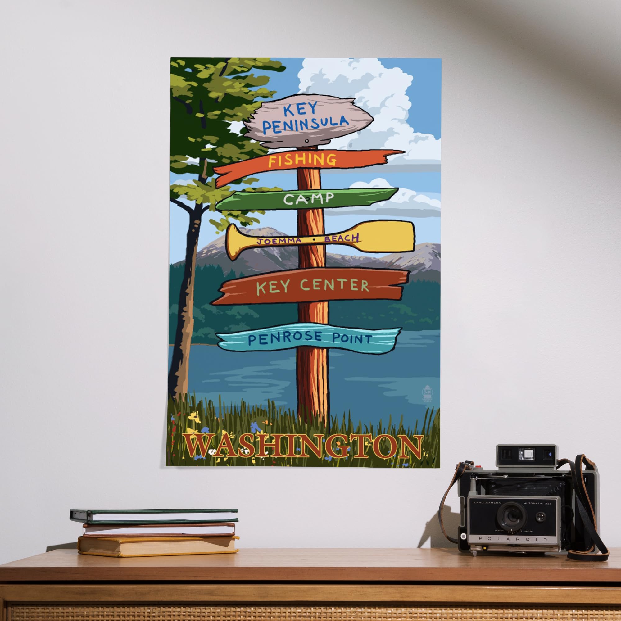 Lantern Press 16x24 Inch Giclee Print - Key Peninsula Washington Destination Signpost Wall Art | Coastal Decor for Living Room, Bedroom & Office