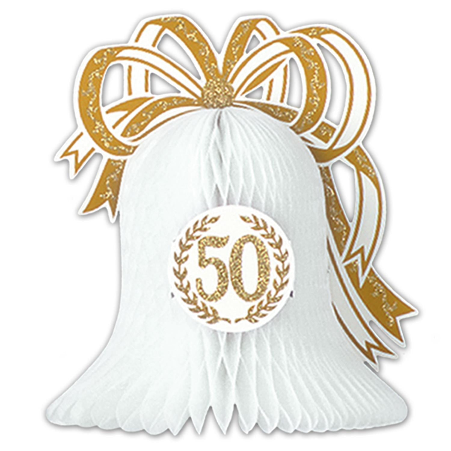 12 Pack Beistle 50th Anniversary Wedding Bell Centerpieces - Gold & White Decorations for Wedding, Anniversary Party, Bridal Shower & Special Events