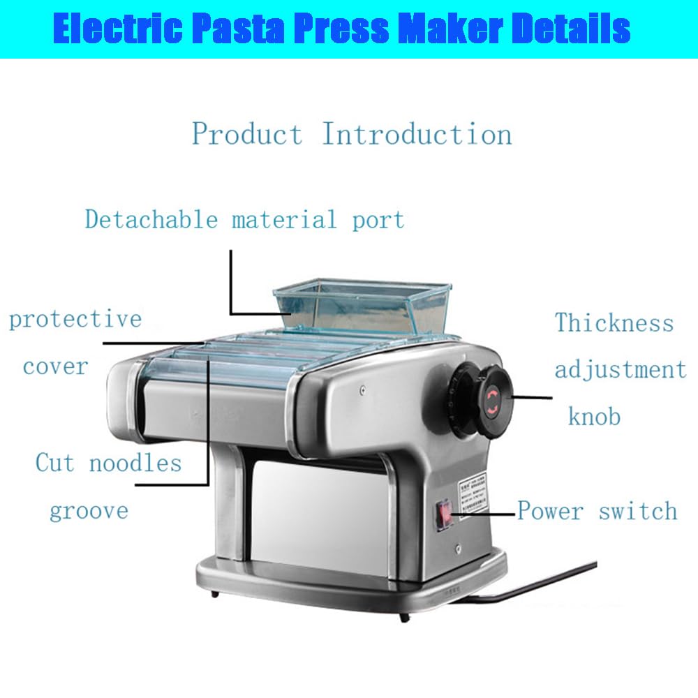 Electric Pasta Maker Machine - Automatic Noodle Press with 4 Stainless Steel Blades (2mm/2.5mm/4mm/9mm) | Adjustable Thickness Dough Roller for Homemade Pasta | Perfect for Italian Cuisine, Family Dinners & Restaurant-Style Dishes