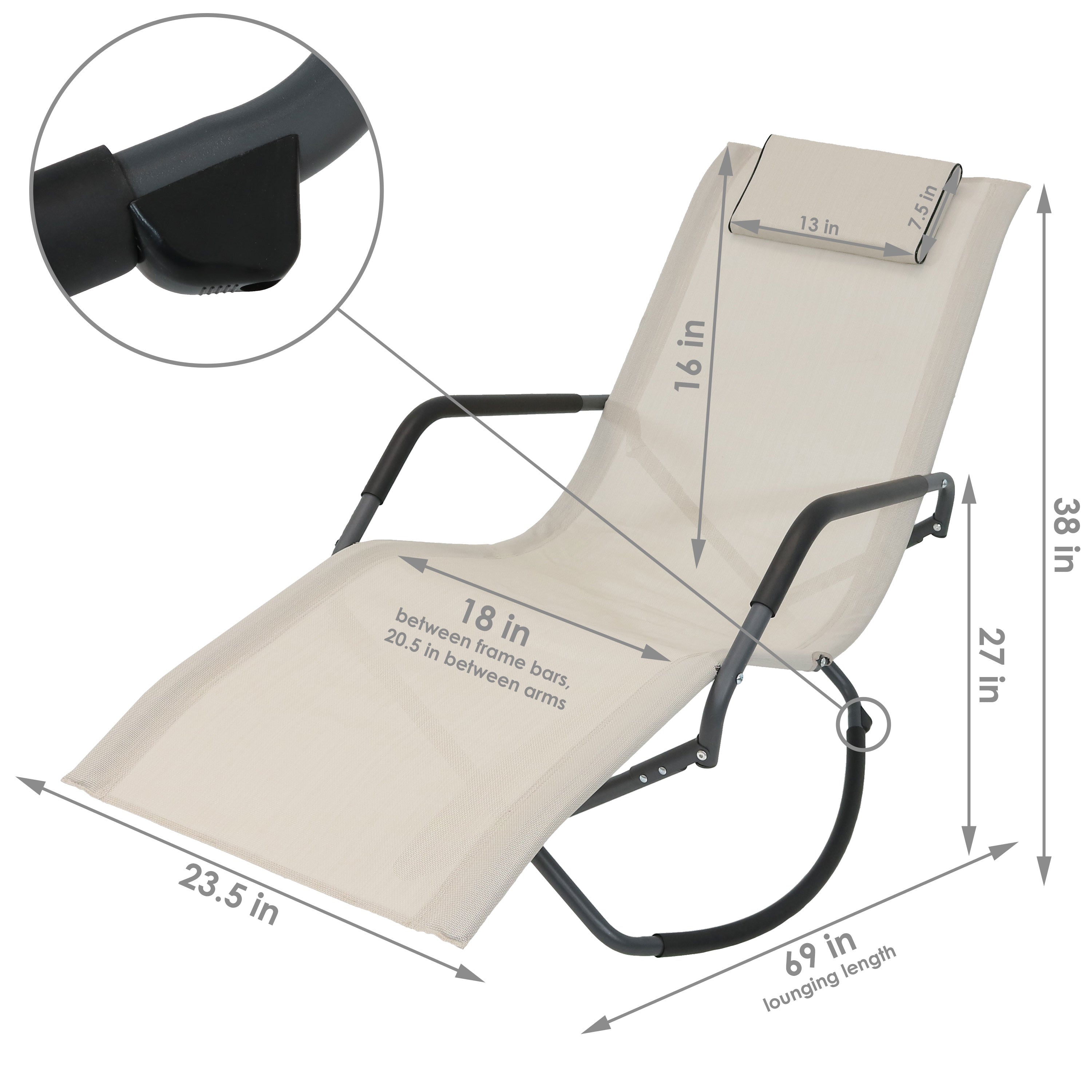 Sunnydaze Outdoor Folding Rocking Chaise Lounge Chair with Pillow - Patio, Poolside & Garden Relaxation Chair for Backyard, Deck & Beach Use