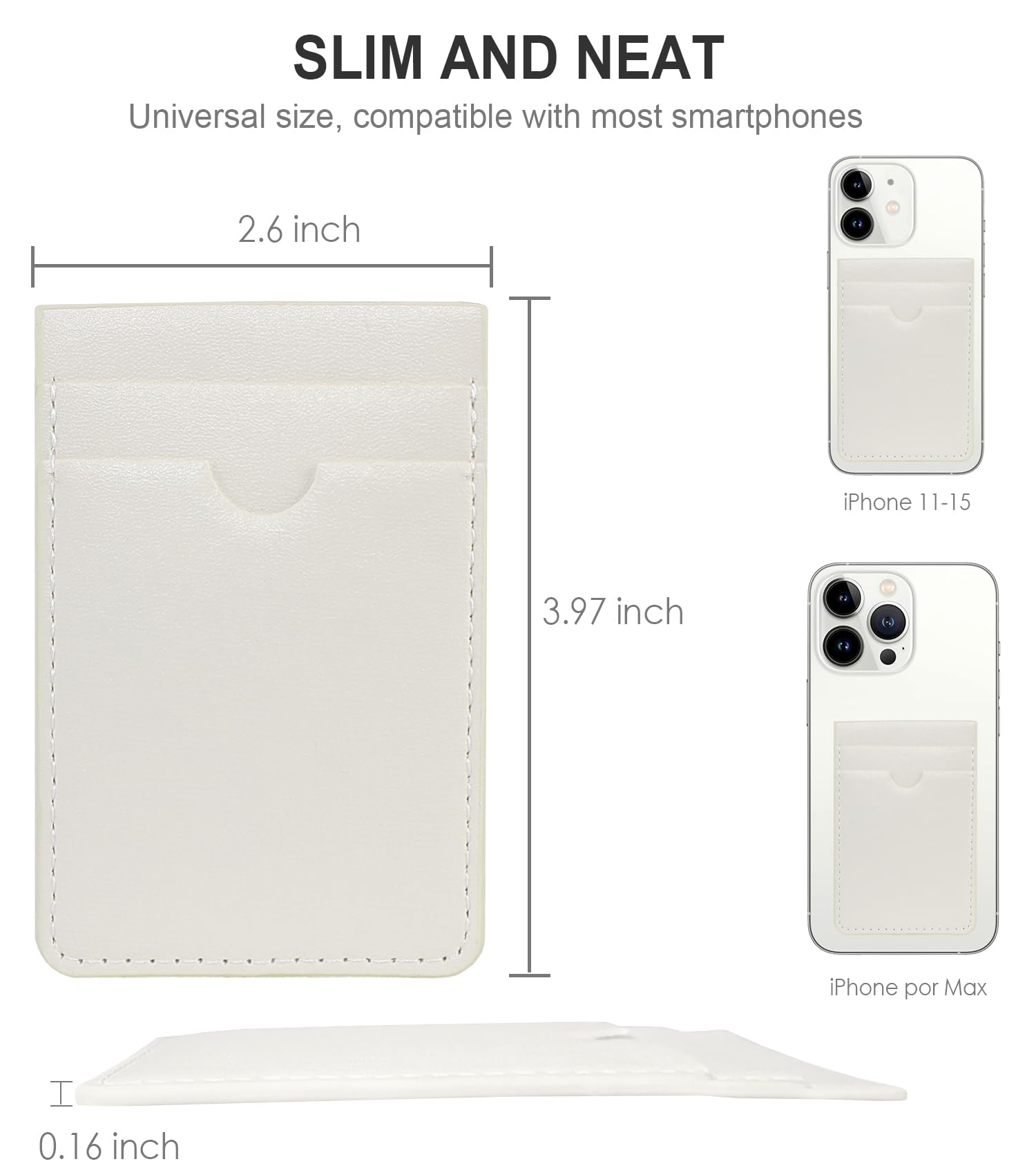 Premium Leather Stick-On Phone Wallet with Dual Card Pockets - Compatible with iPhone, Samsung Galaxy & Android Phones (2 Pack, Milky White) - Perfect for Hands-Free Shopping, Travel & Everyday Convenience