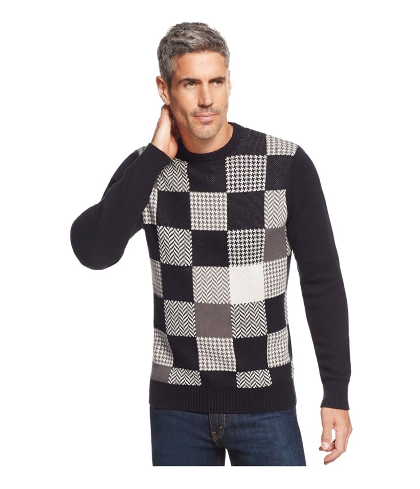 Geoffrey Beene Men's Black Patchwork Pullover Sweater Size LT - Casual Knitwear for Fall & Winter - Perfect for Office, Date Night and Weekend Outings
