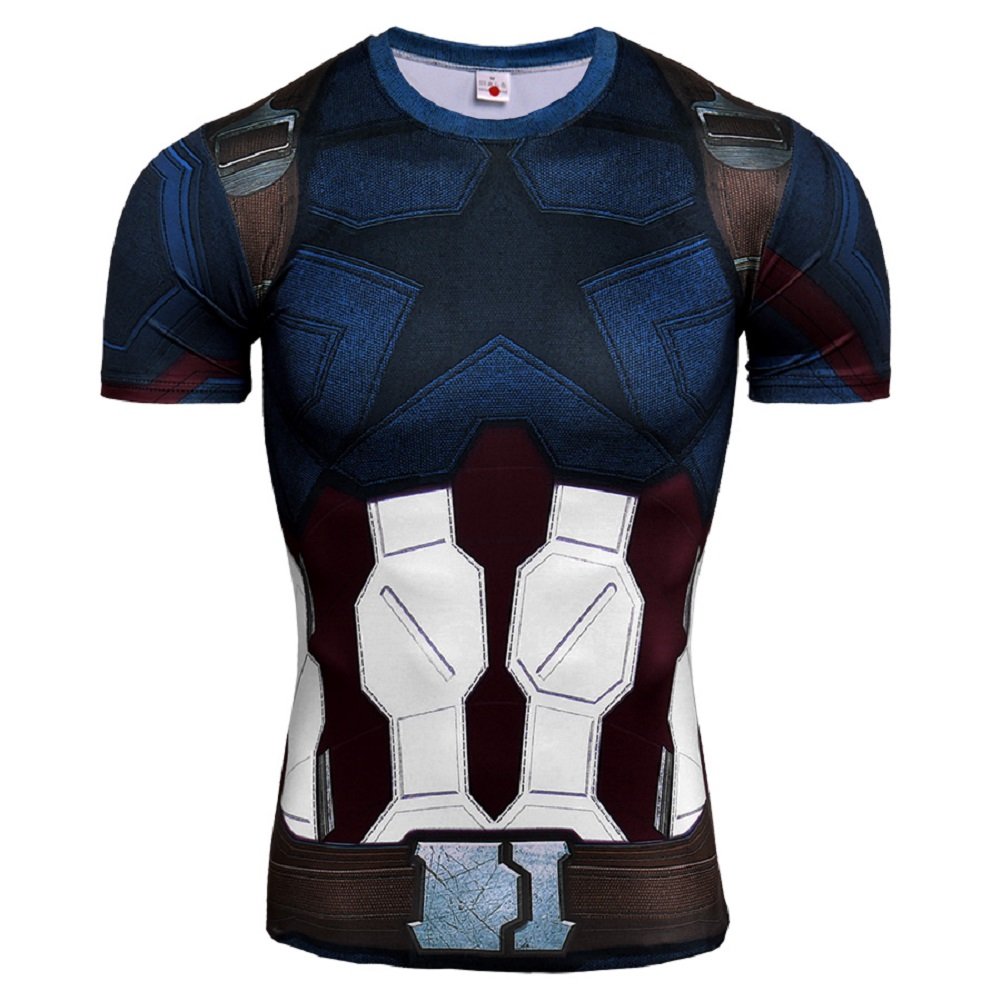 SevenJuly1 Captain America Superhero Compression Shirt - Moisture Wicking Workout Top for Men, Gym Training & Sports Performance Base Layer (Ideal for Fitness, Running & Superhero Cosplay)