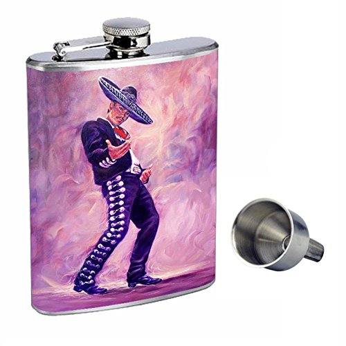 Premium 8oz Stainless Steel Mariachi Whiskey Flask with Free Funnel - D-002 | Leakproof & Durable Design for Outdoor Adventures, Parties & Gifts