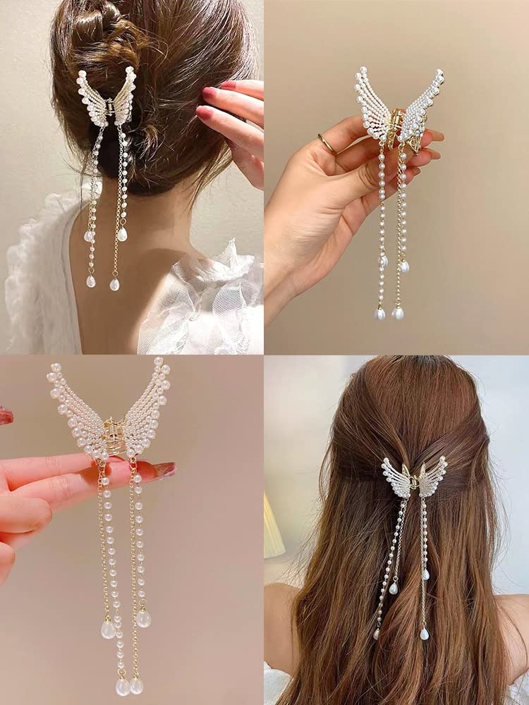 FAVELA Pearl Hair Clips for Women - Elegant Butterfly Jaw Clip with Metal & Stone Accents | Wedding, Prom & Party Hair Accessories | Pack of 1 | Perfect for Brides, Girls & Everyday Hairstyles