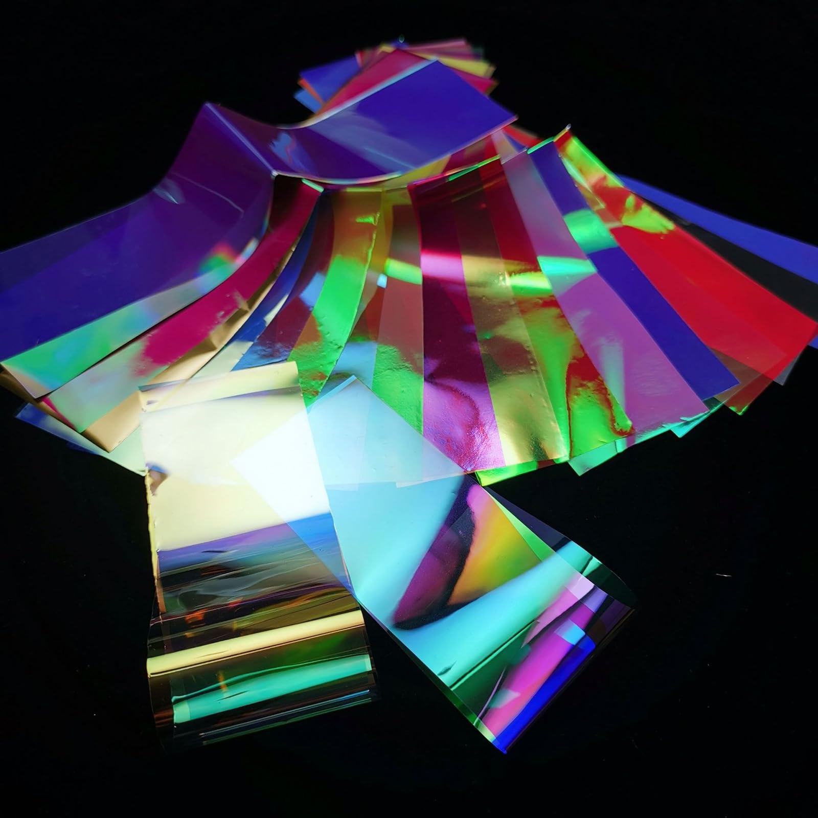 20 Sheets Iridescent Cellophane Nail Foils - Holographic Aurora Glass Broken Nail Art Stickers for DIY Manicure, Nail Salon & Party Nail Designs - Reflective Neon Nail Decoration for Gel Polish & Acrylic Nails
